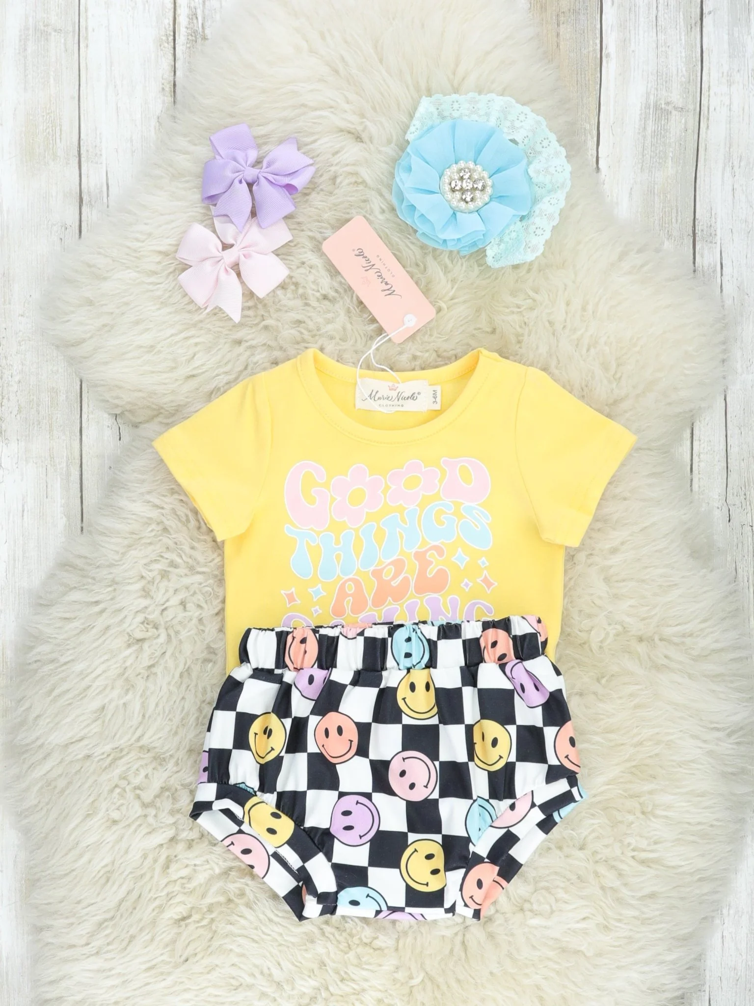 "Good Things" Smiley Check Bloomers Outfit - Image 2
