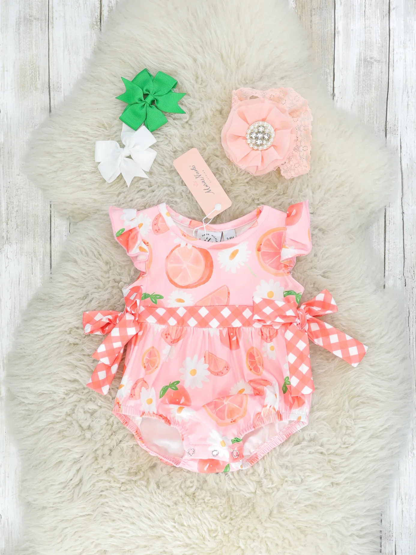 Grapefruit & Daisy Ruffle Bubble Romper