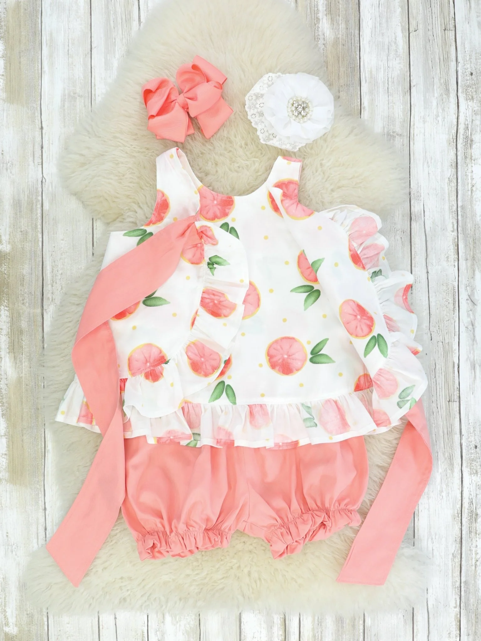 Grapefruit Ruffle Open-Back Bow Outfit - Image 3
