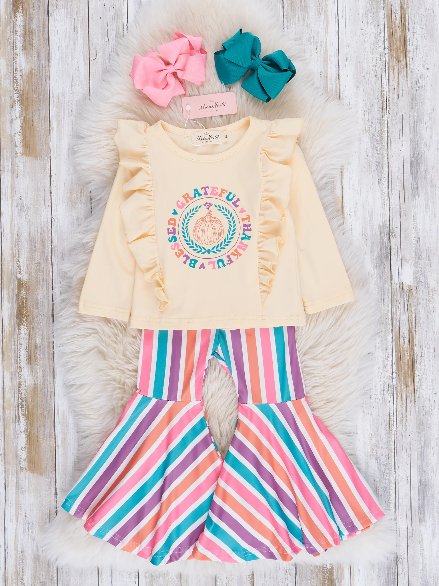 Grateful, Thankful, Blessed Striped Bell Bottoms Outfit - Image 2