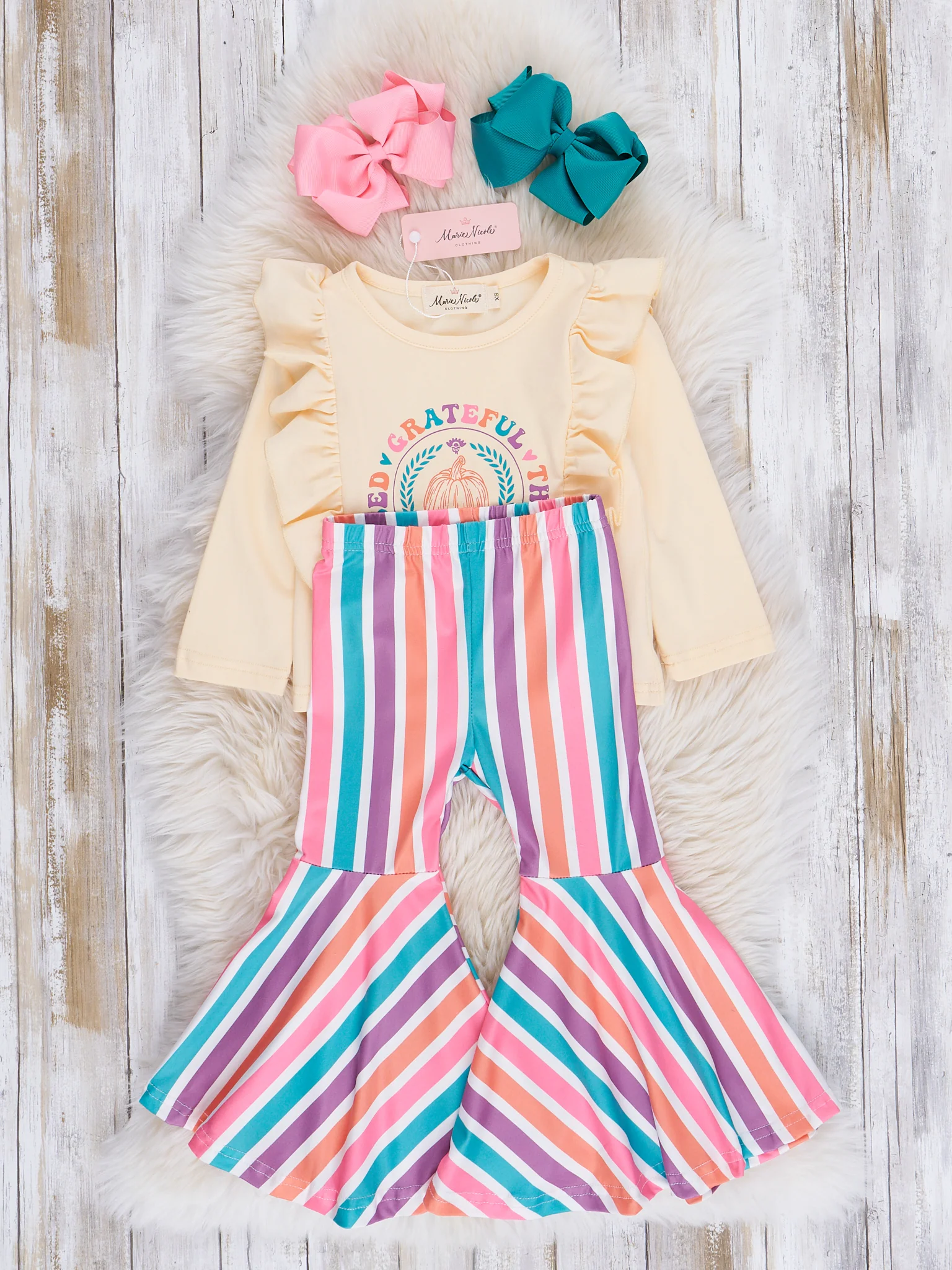 Grateful, Thankful, Blessed Striped Bell Bottoms Outfit - Image 3