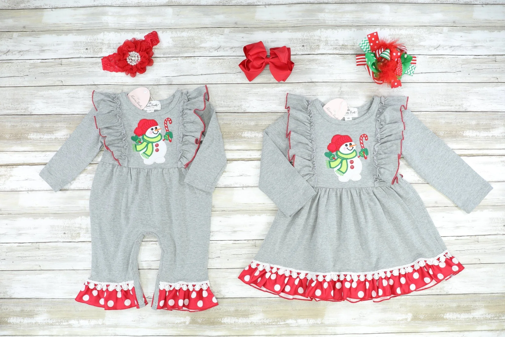 Grey Snowman Polka Dot Ruffle Dress - Image 2