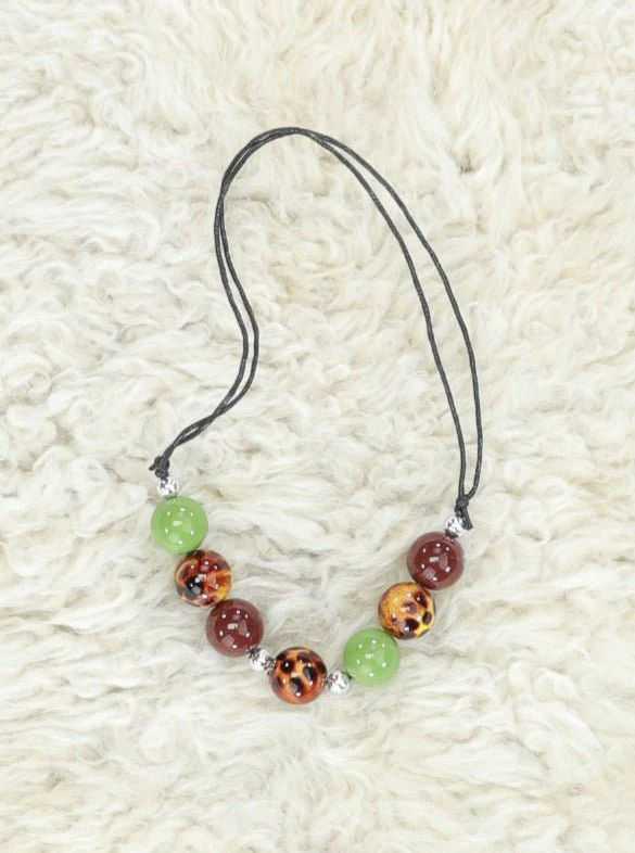 Green & Brown Adjustable Bubblegum Necklace