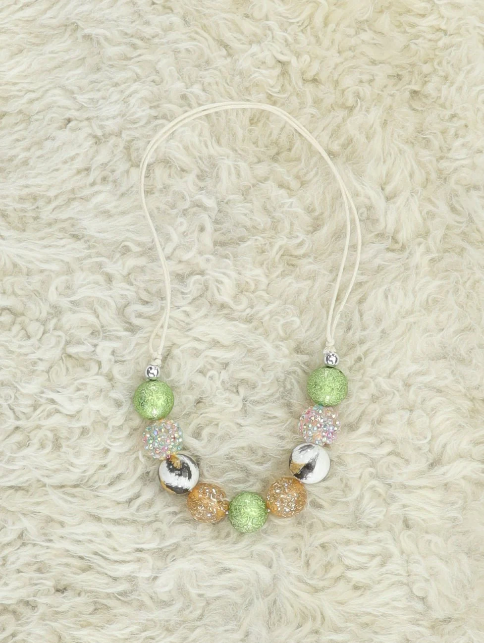 Green & Gold Sparkly Adjustable Bubblegum Necklace