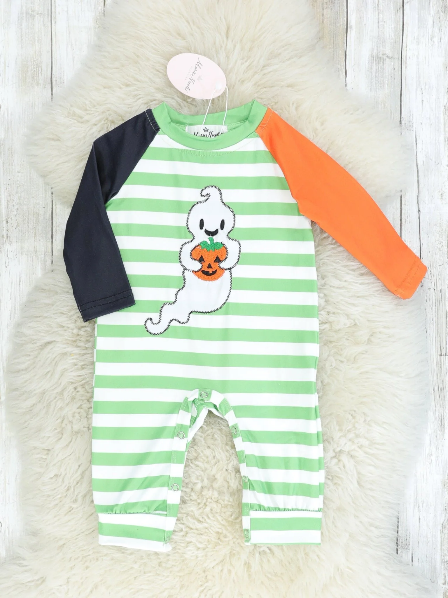 Green & Orange Pumpkin Ghoul Romper