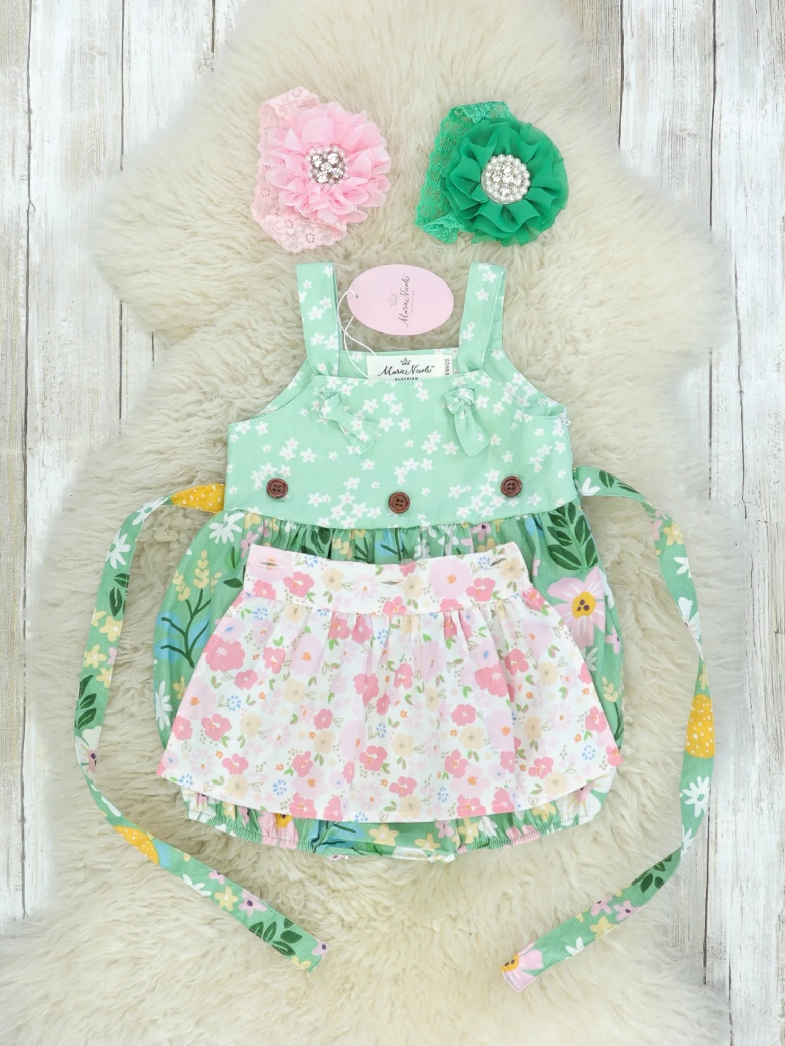 Green & Pink Floral Apron Romper - Image 2