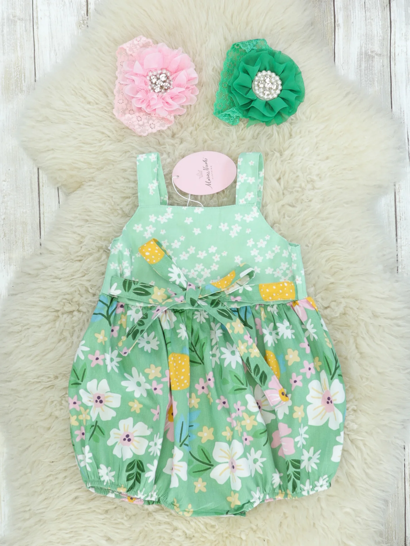 Green & Pink Floral Apron Romper - Image 3