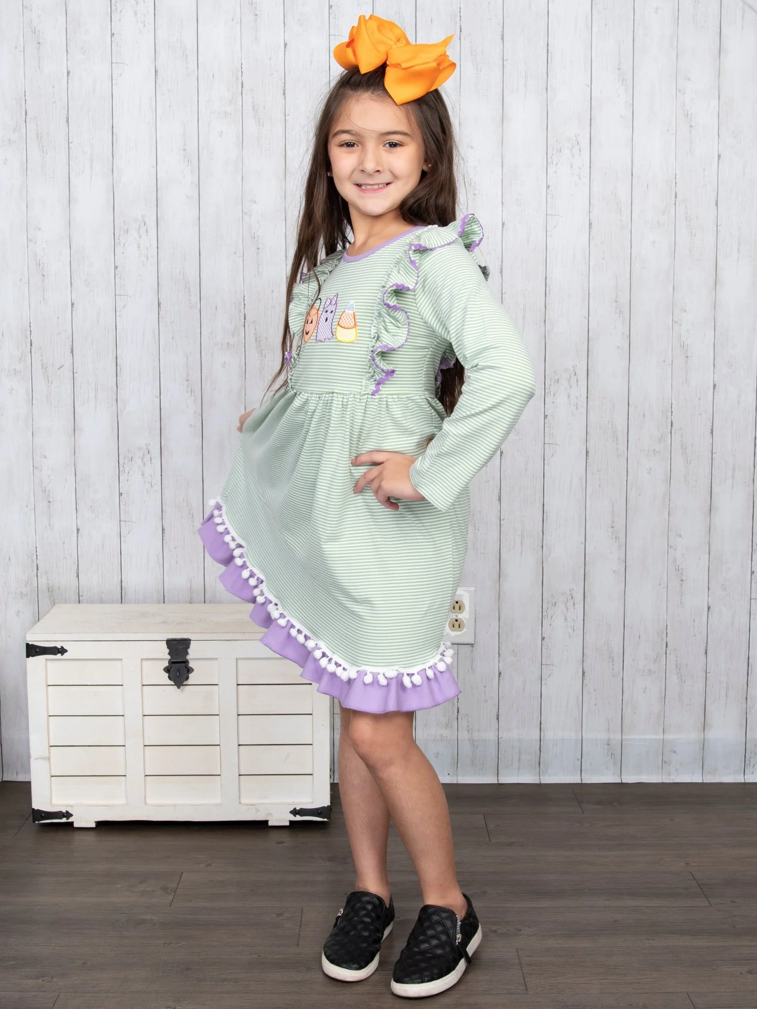 Green & Purple Halloween Pom Pom Dress - Image 3
