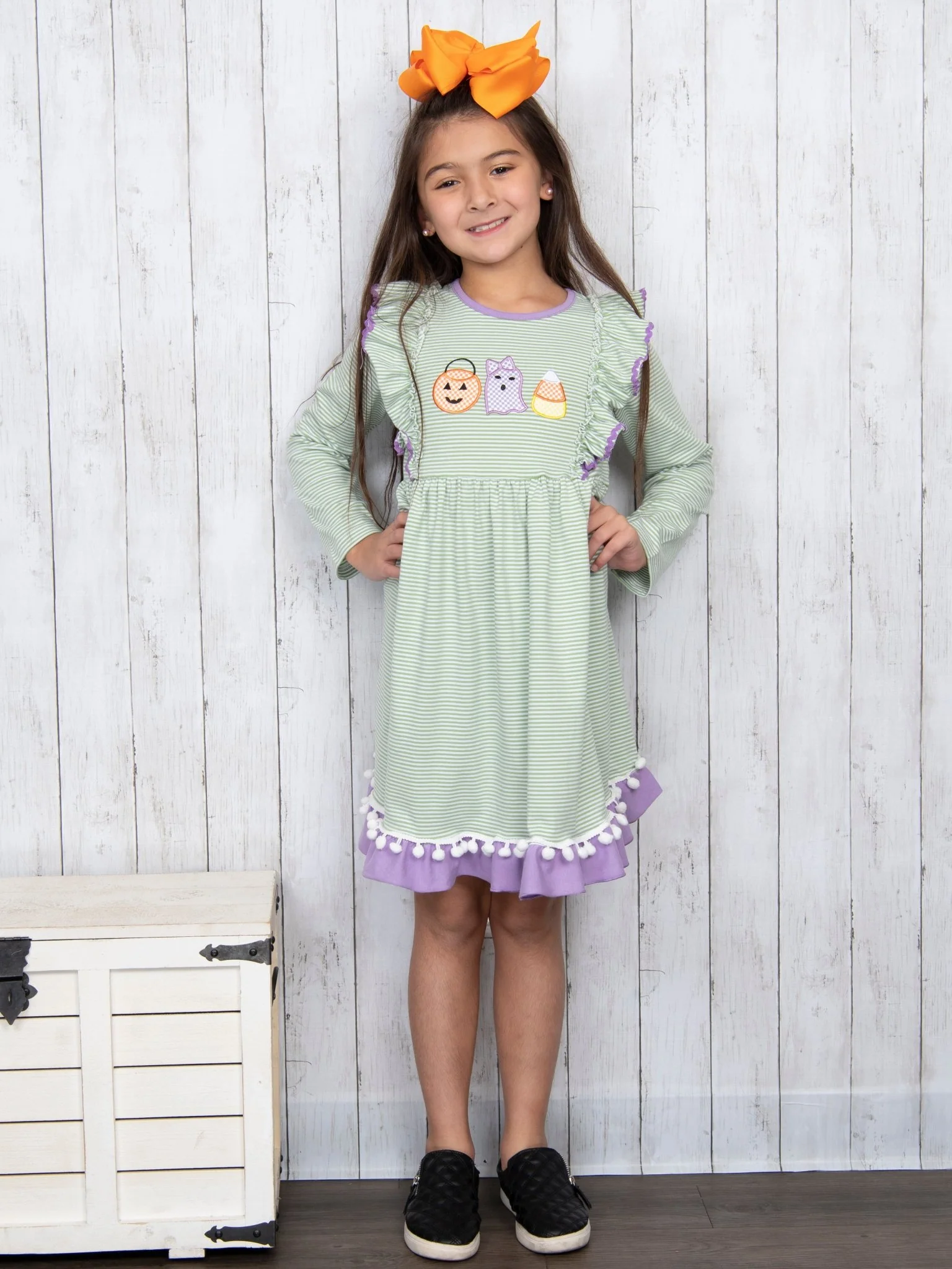 Green & Purple Halloween Pom Pom Dress - Image 4