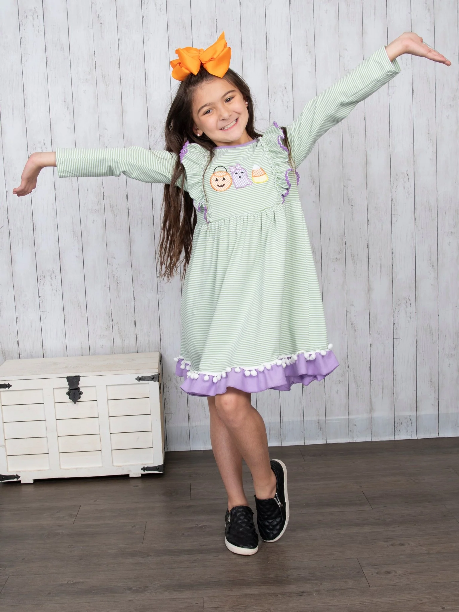 Green & Purple Halloween Pom Pom Dress - Image 5
