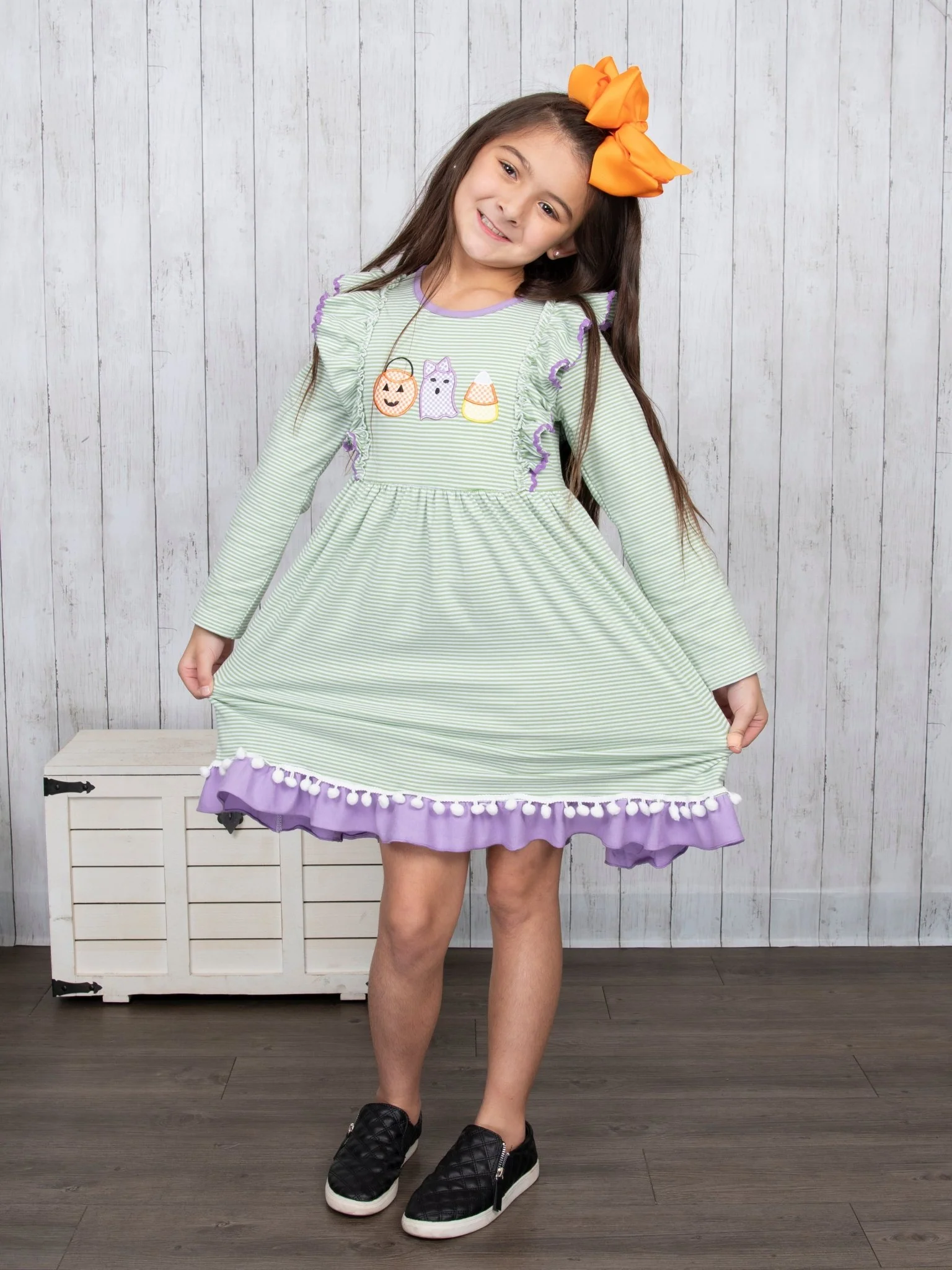 Green & Purple Halloween Pom Pom Dress - Image 6