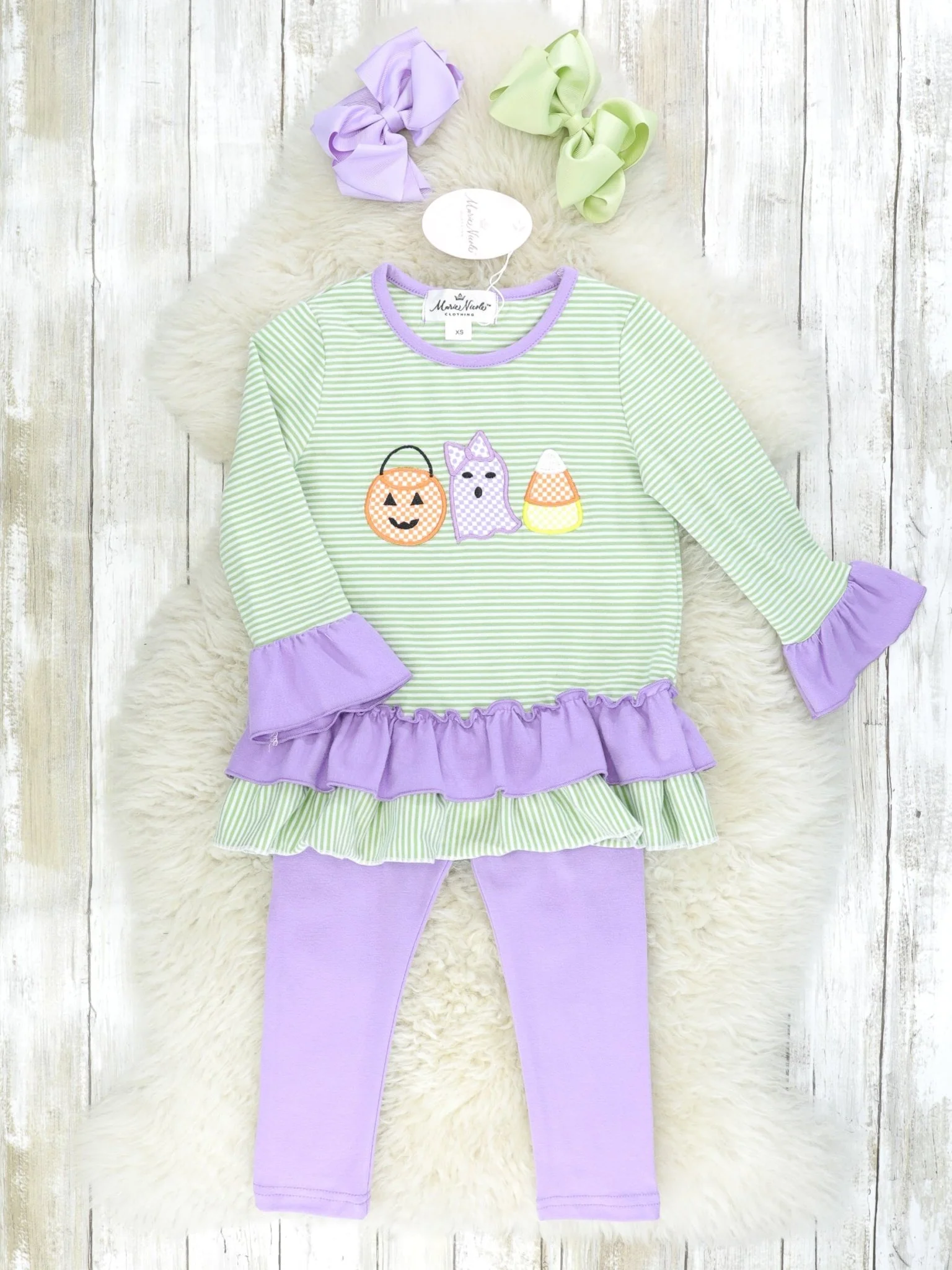 Green & Purple Halloween Ruffle Outfit