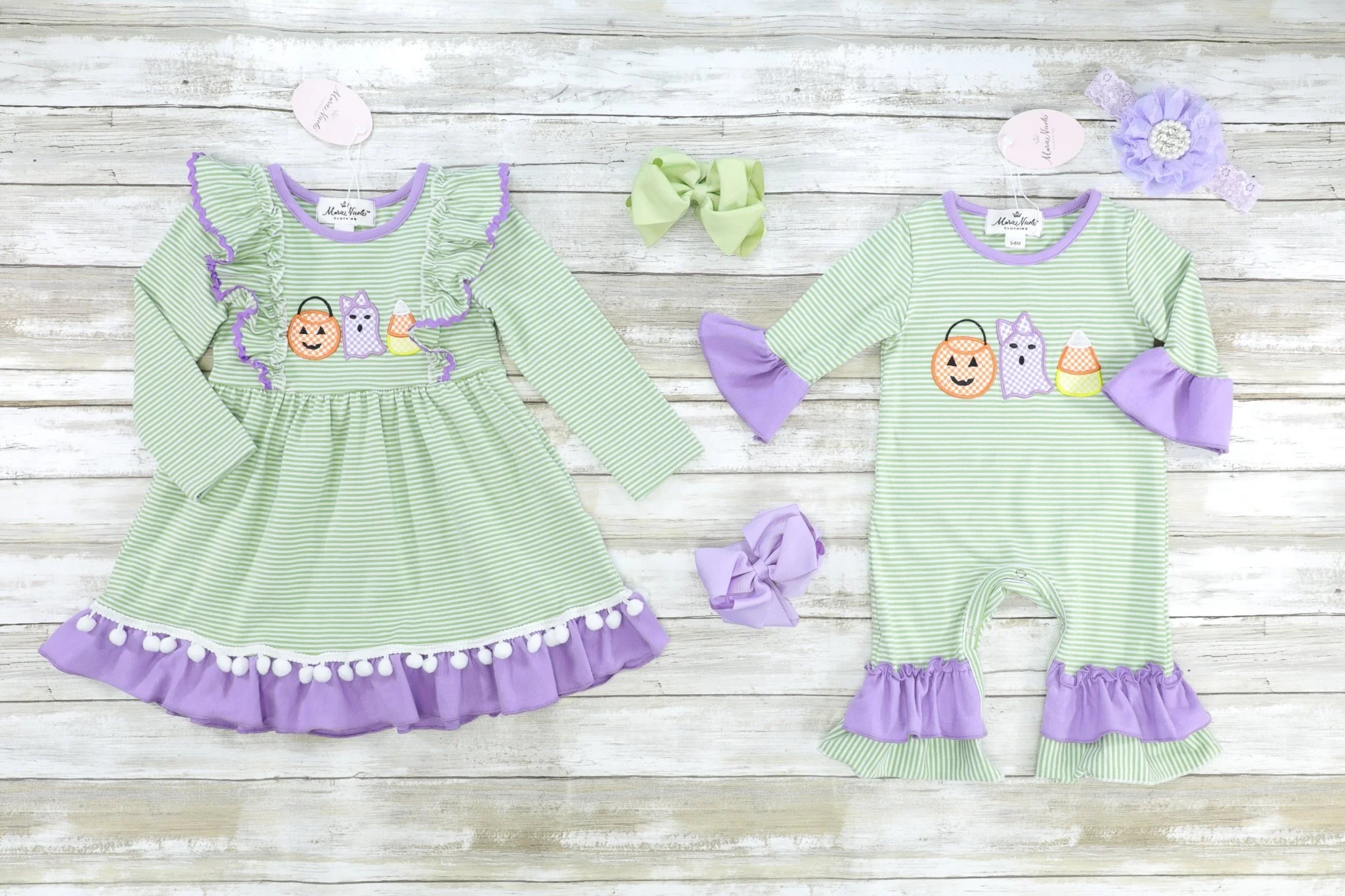 Green & Purple Halloween Ruffle Romper - Image 2