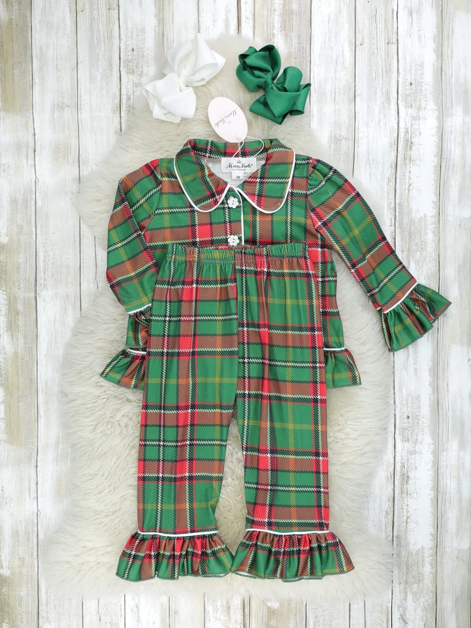 Green & Red Plaid Ruffle Pajamas - Image 2
