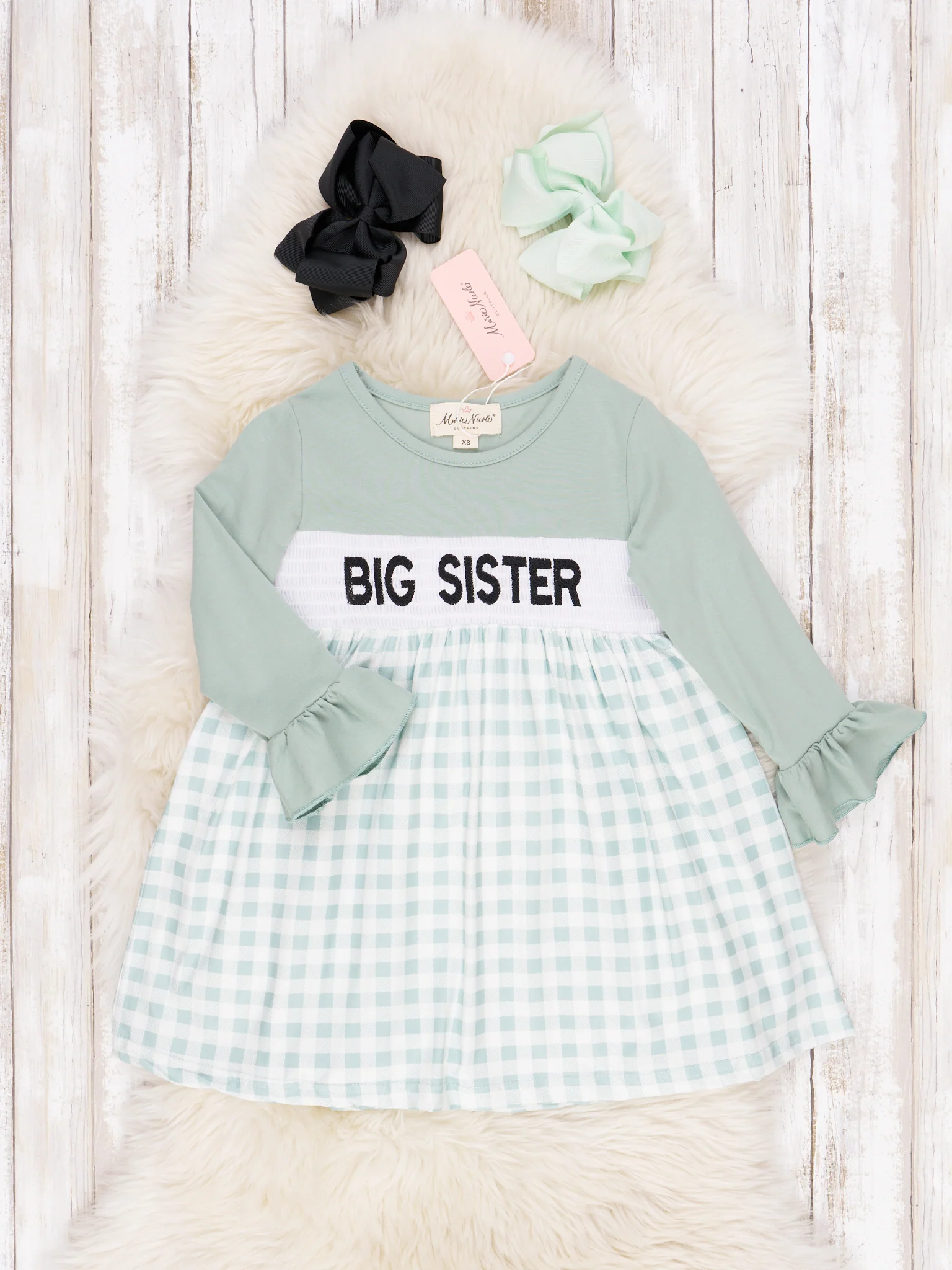 Green & White Gingham Big Sister Dress