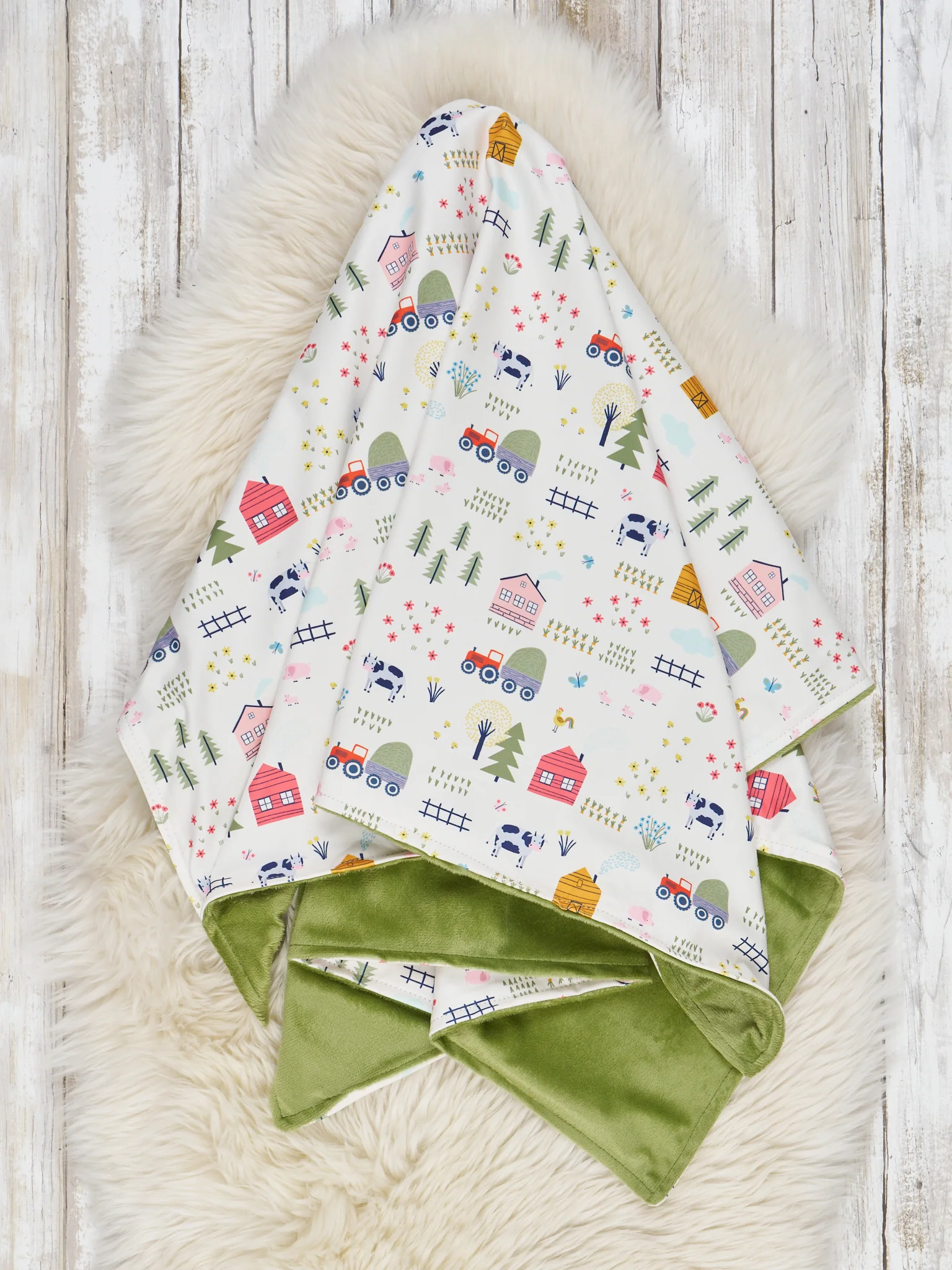 Green & White Doodle Farm Blanket