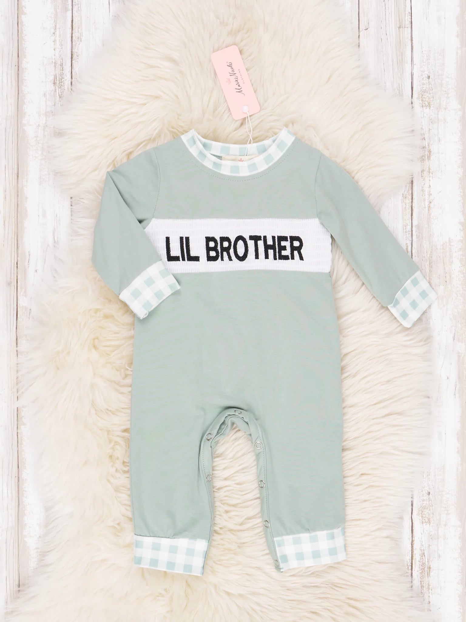 Green & White Gingham Lil' Sibling Romper - Boy & Girl - Image 3