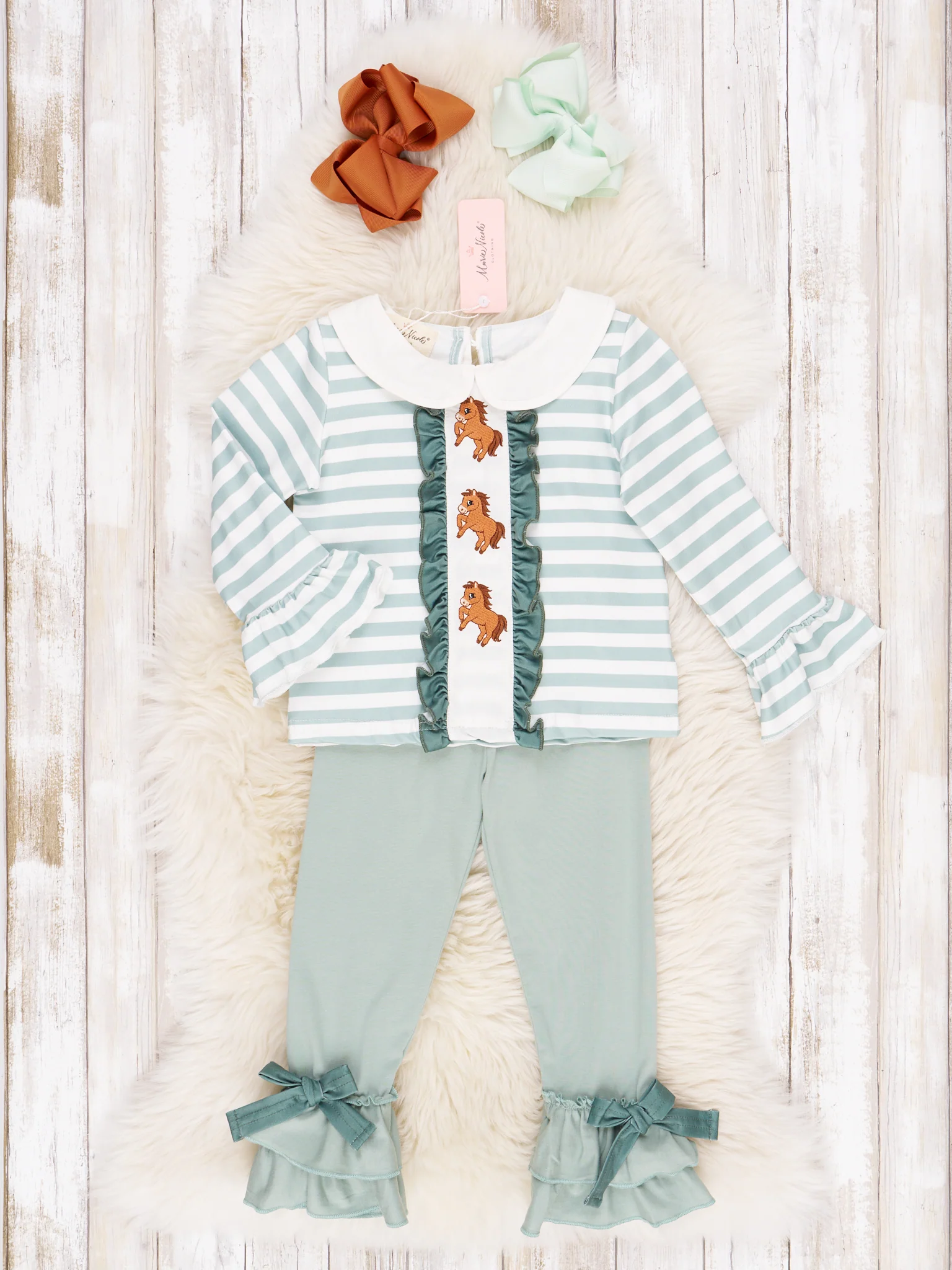 Green & White Stripe Embroidered Horse Outfit
