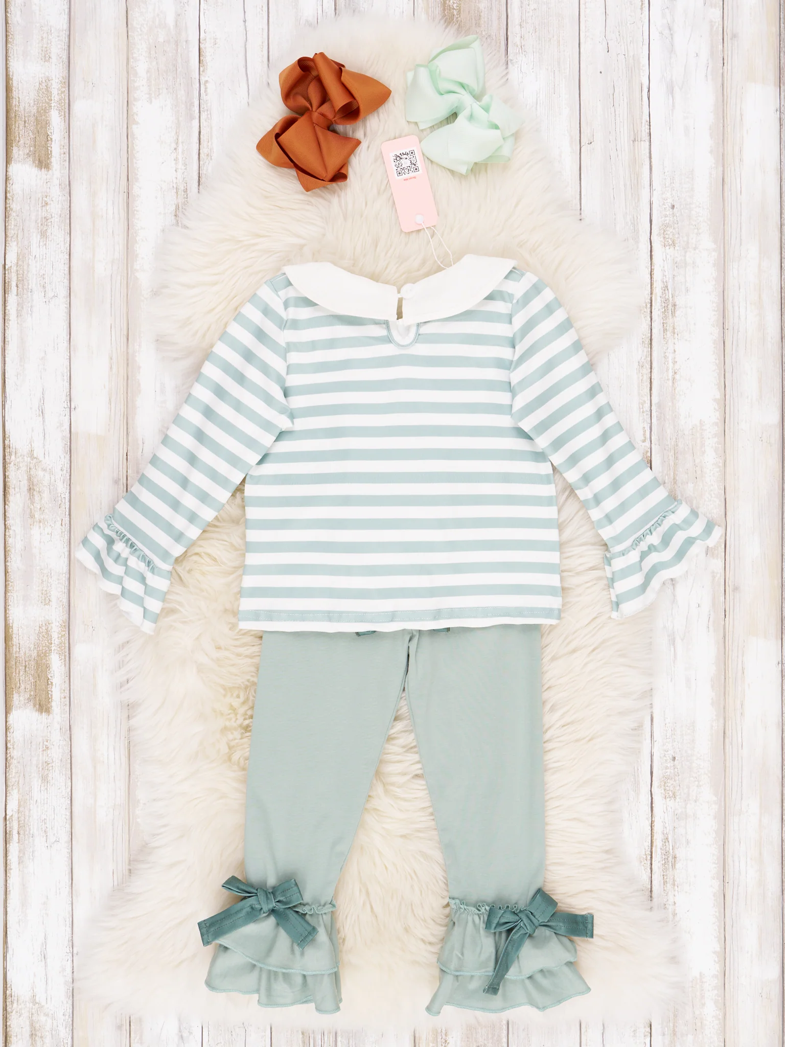 Green & White Stripe Embroidered Horse Outfit - Image 3