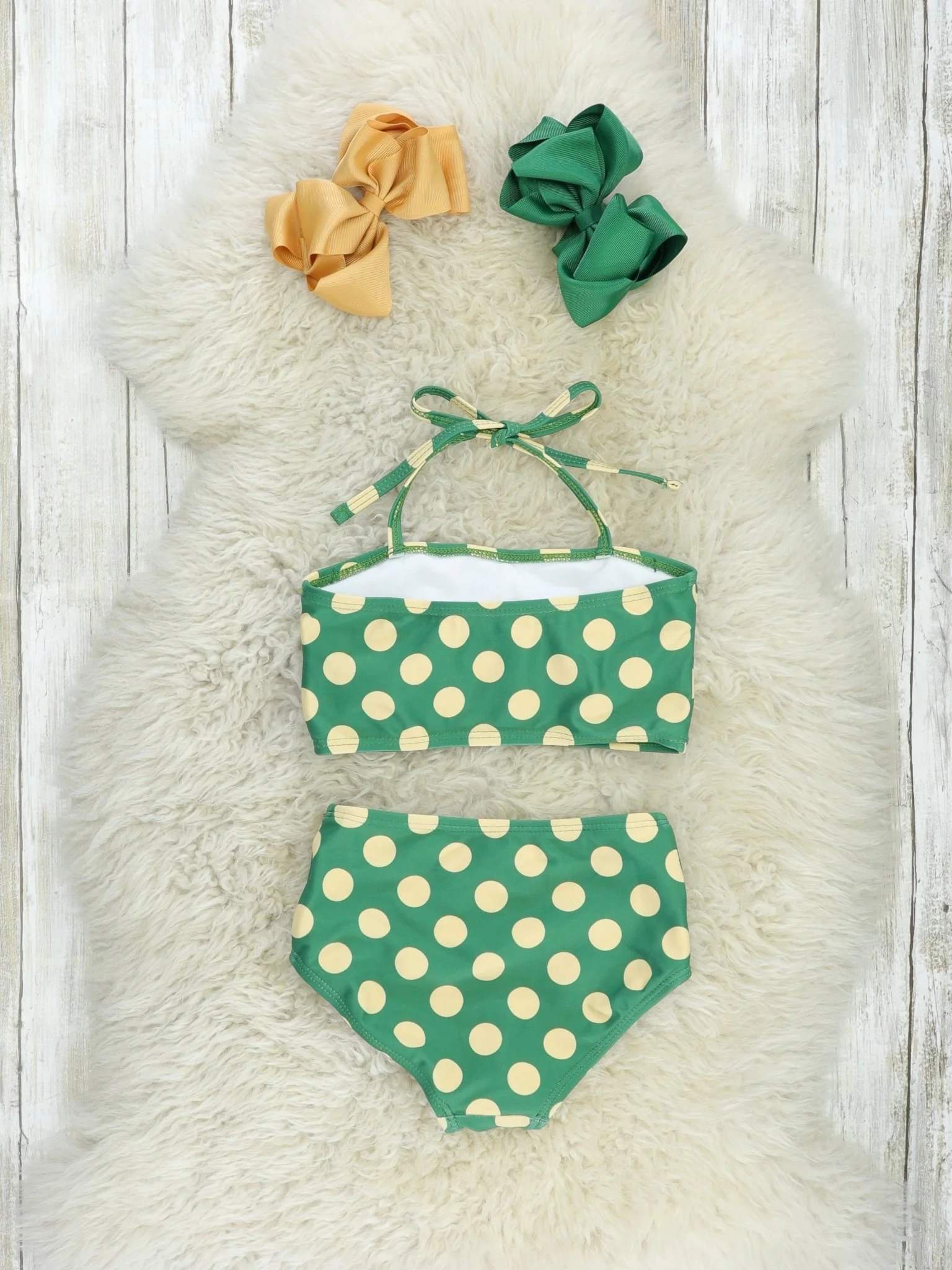 Green & Yellow Polka Dot Bow Bikini - Image 2