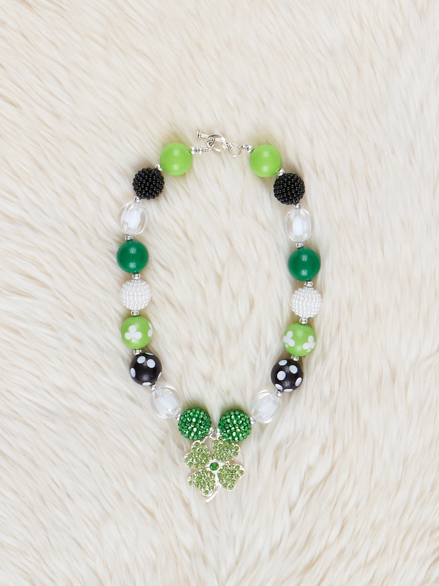 Green & Black Shamrock Charm Bubblegum Necklace