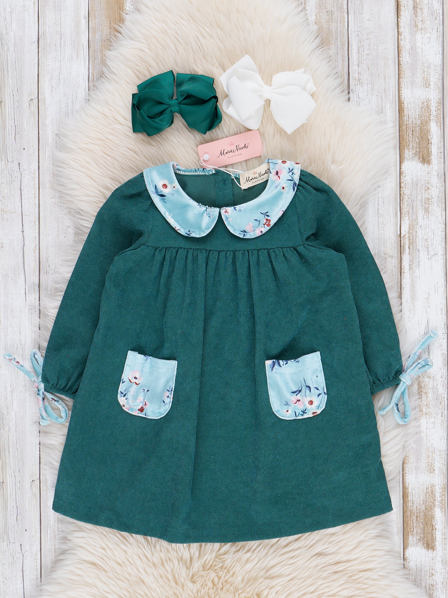 Green Blooms Corduroy Dress