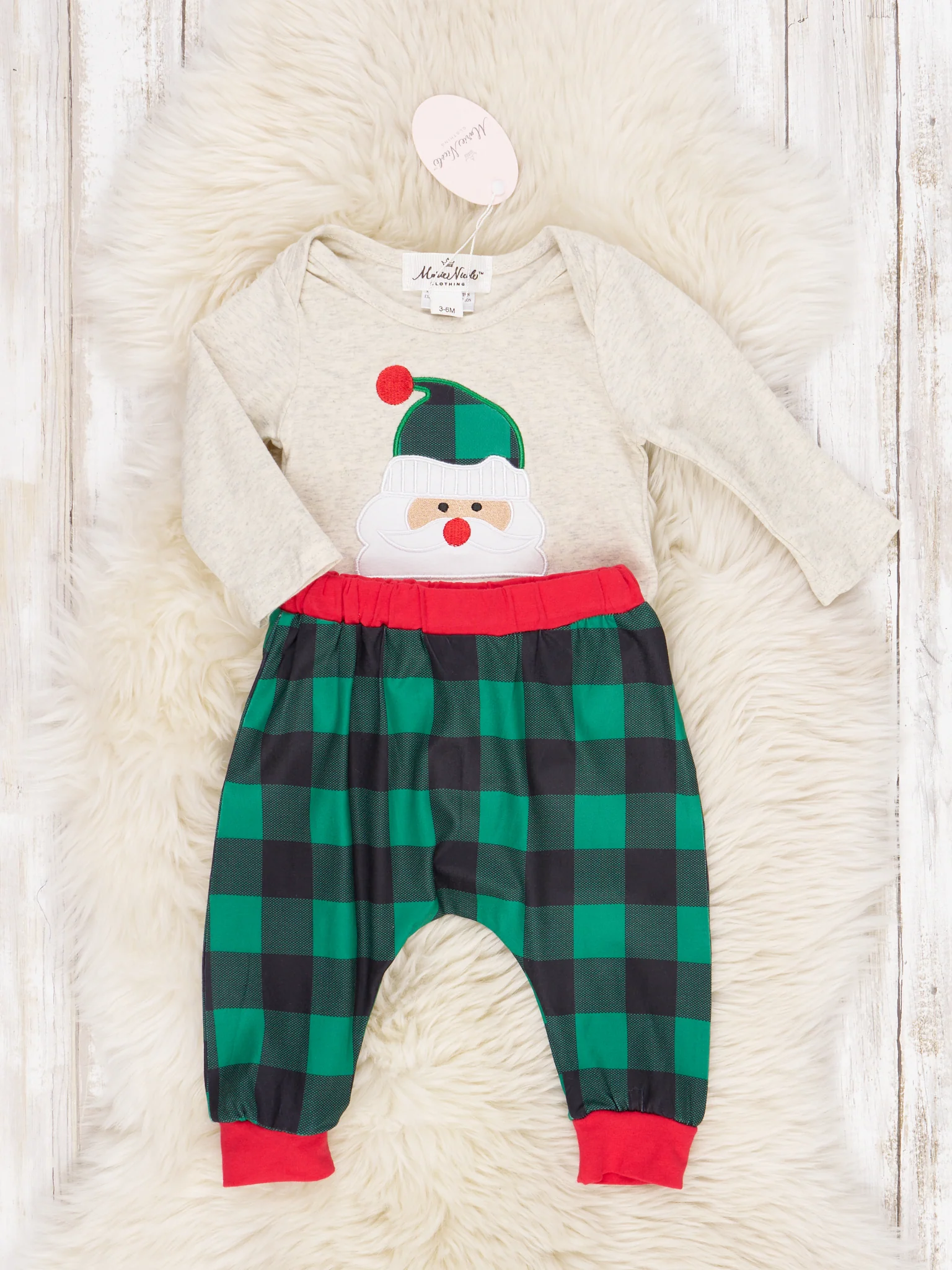 Green Buffalo Plaid Santa Onesie Outfit - Image 2