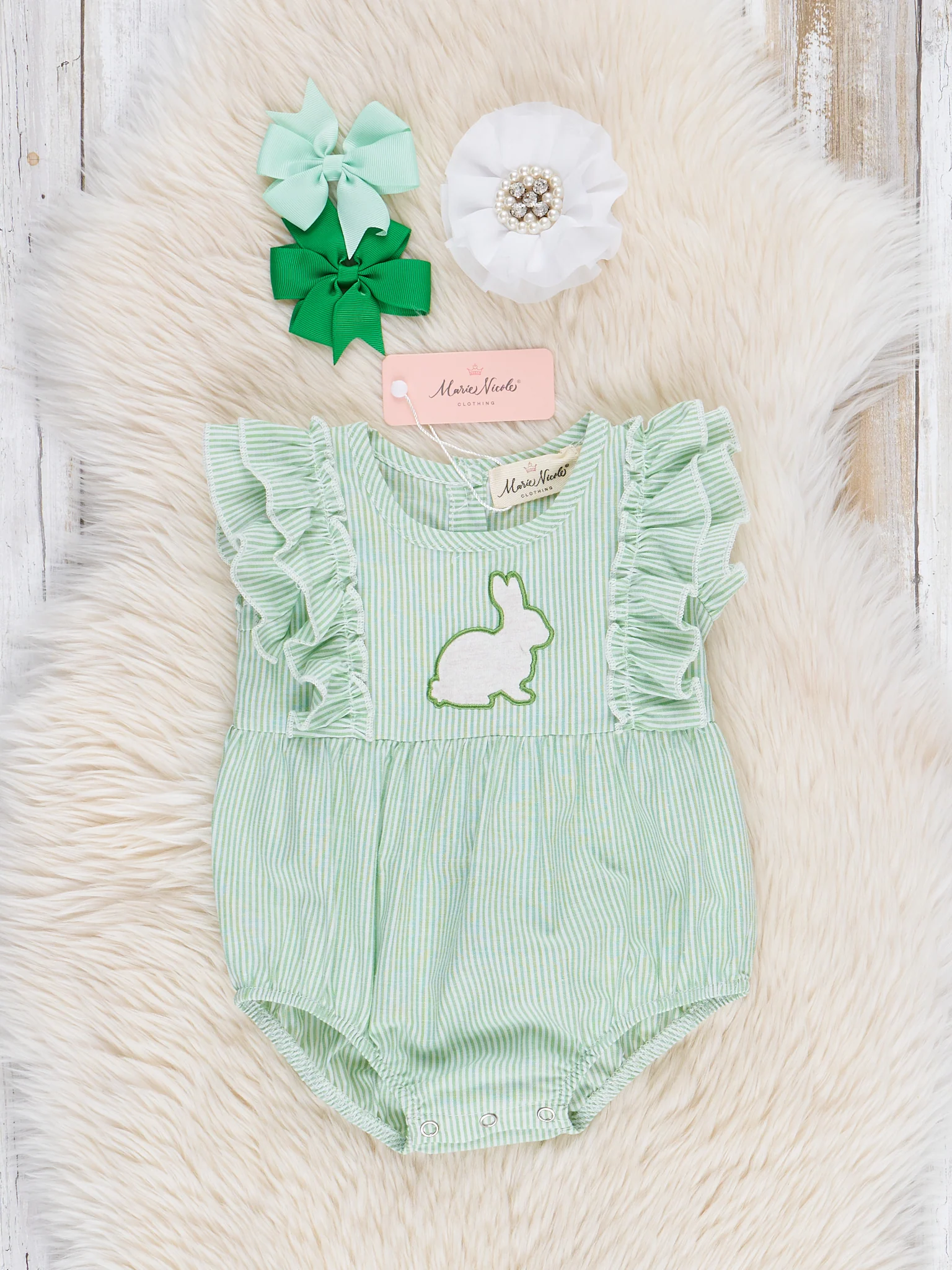 Green Bunny Ruffle Bubble Romper