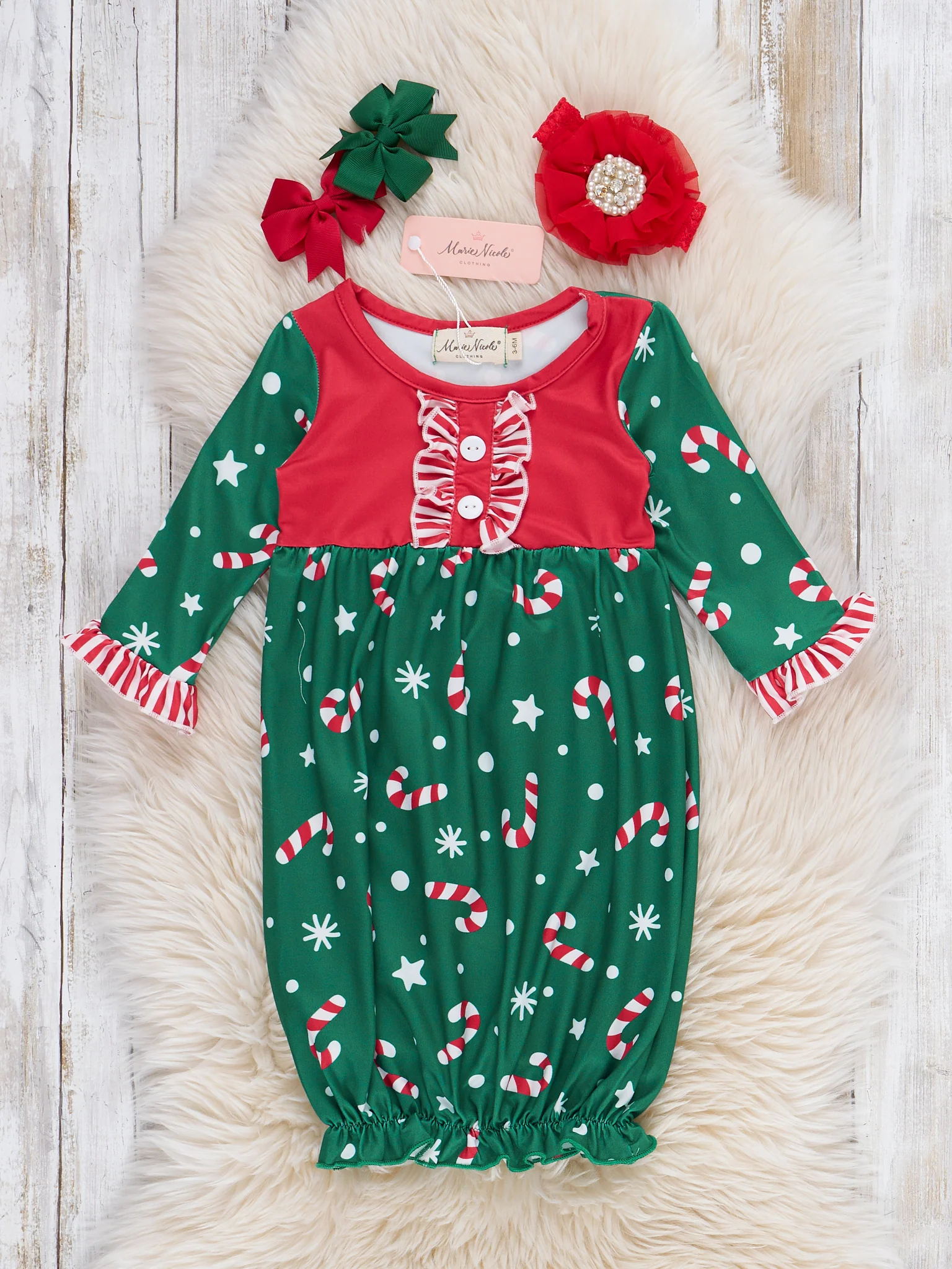 Christmas Peppermint Party Ruffle Sleep Gown