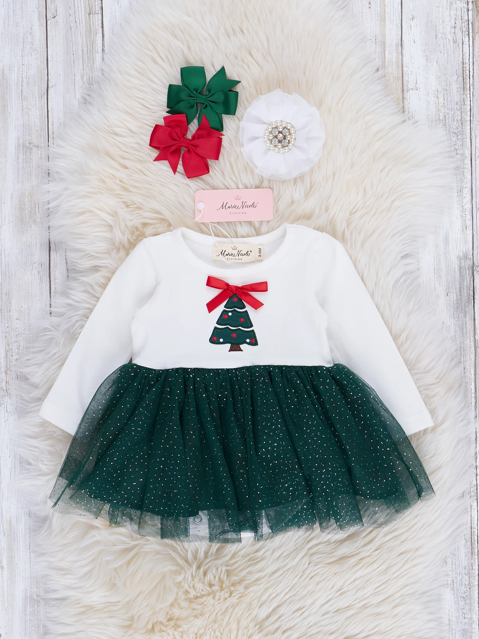 Green Christmas Tree Tulle Romper