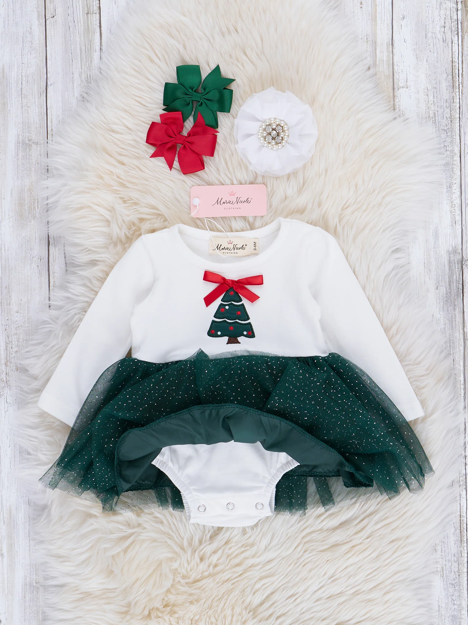 Green Christmas Tree Tulle Romper - Image 2