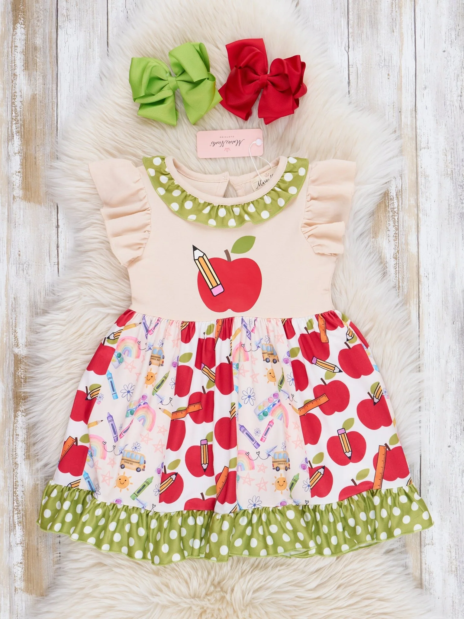 Green Dots & Apples Ruffle Dress - Image 2