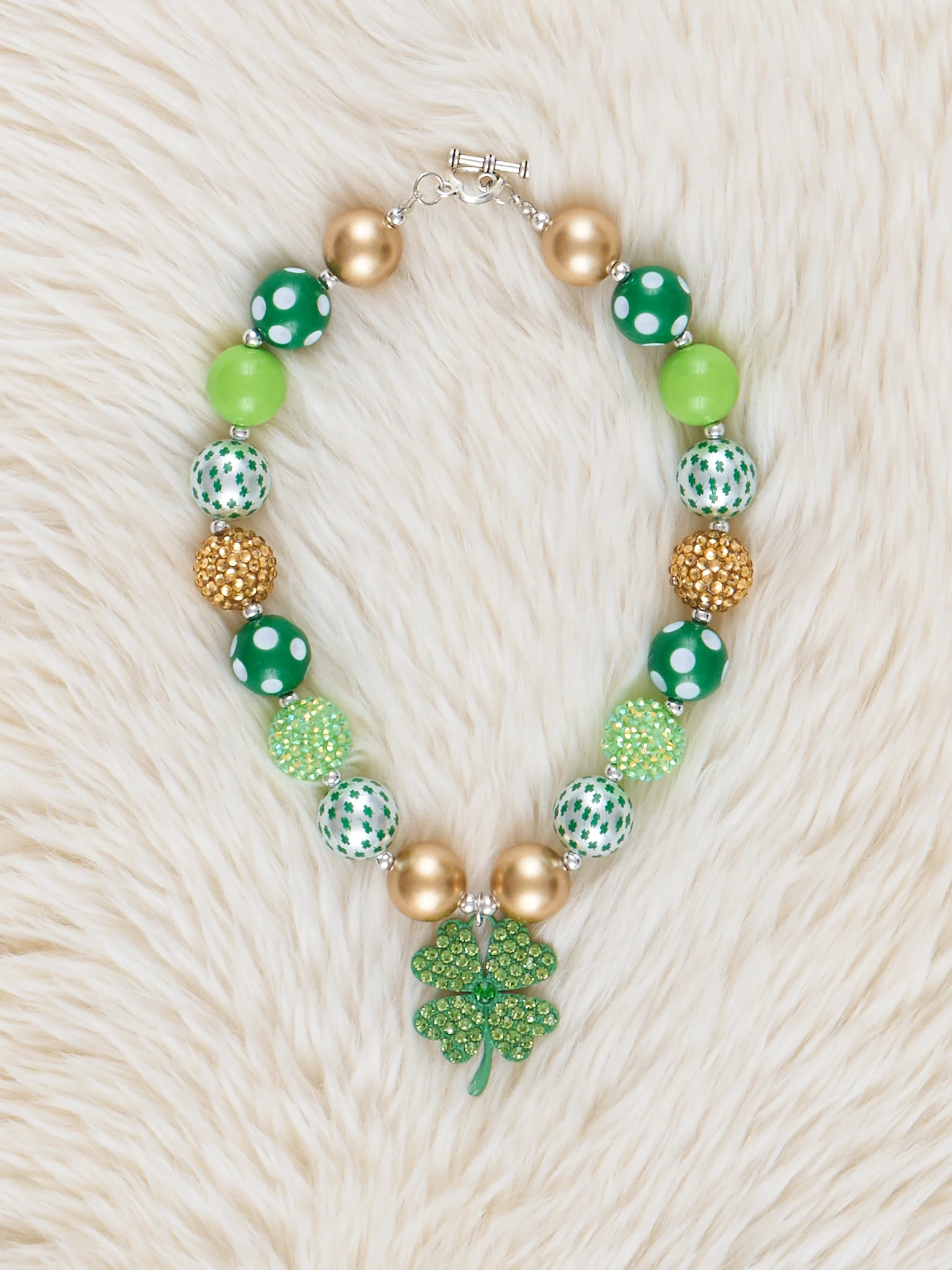 Green Dots Shamrock Charm Bubblegum Necklace