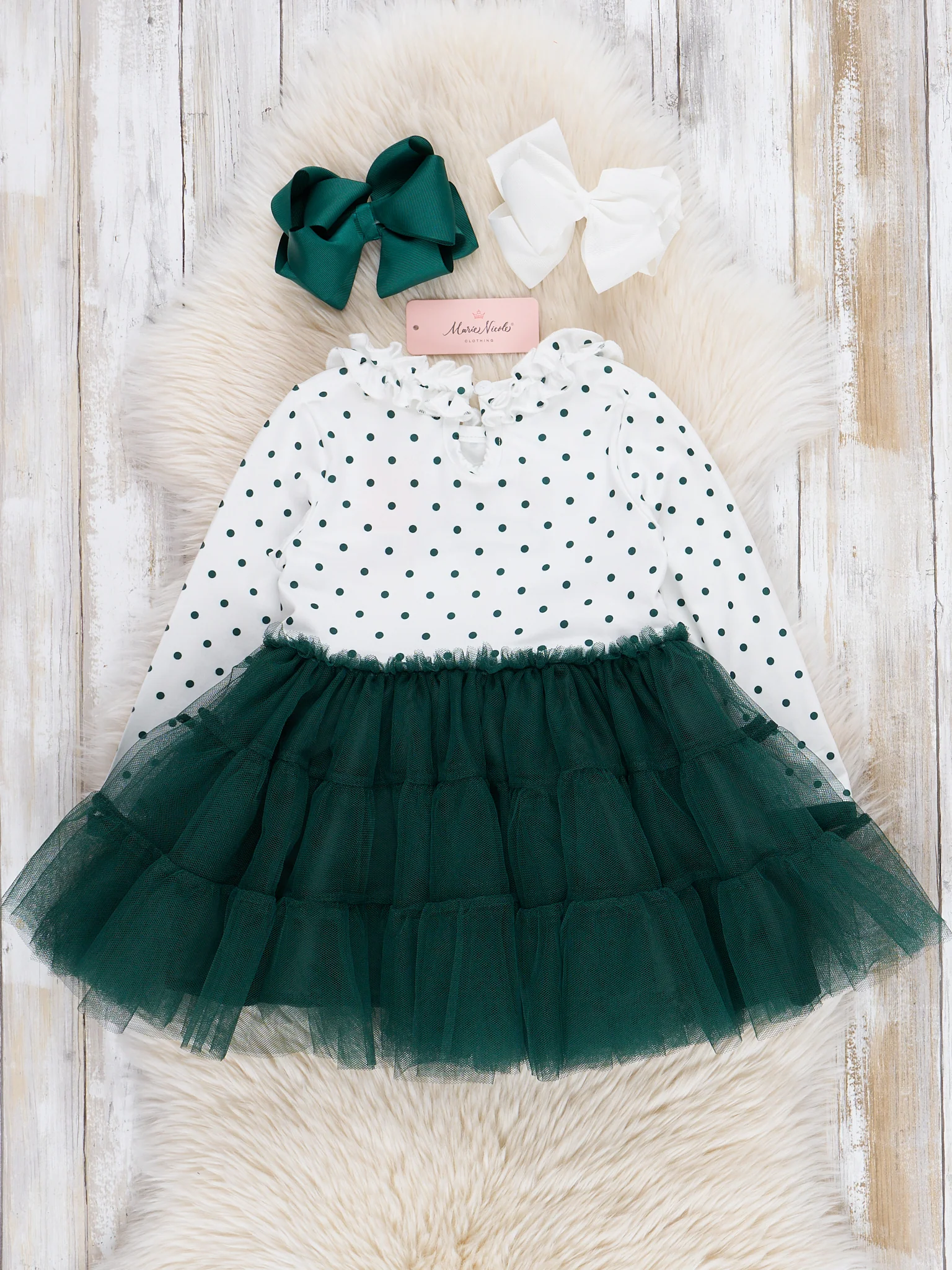 Green Embroidered Santa Tulle Dress - Image 3