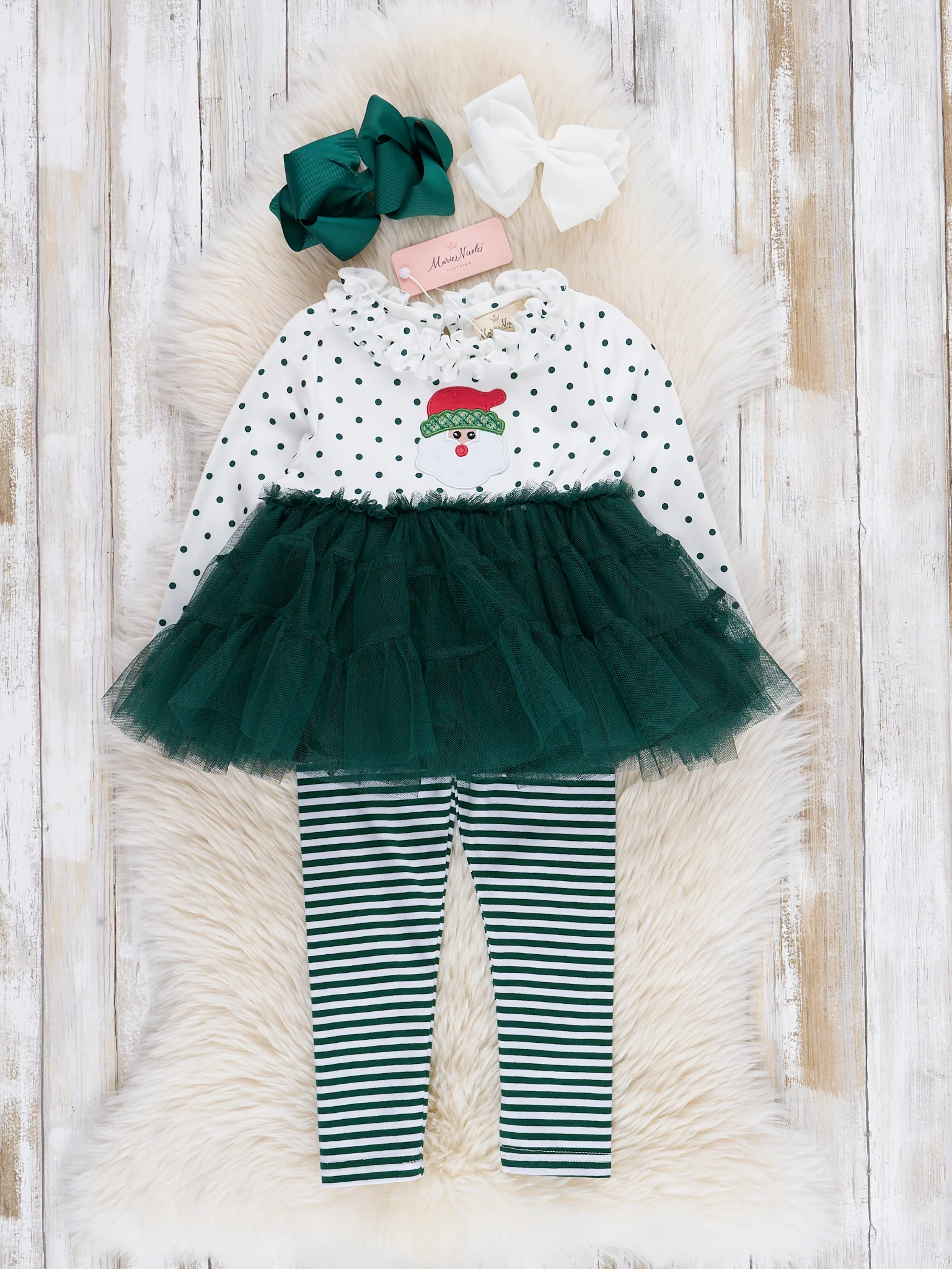Green Embroidered Santa Tulle Outfit - Image 2
