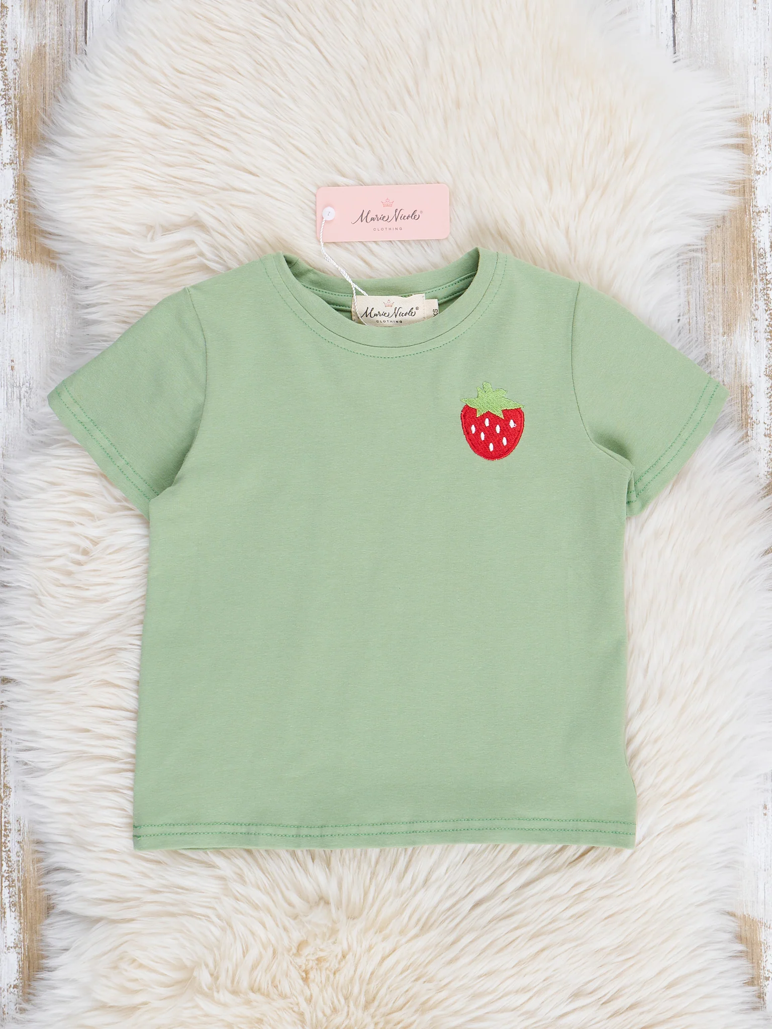 Green Embroidered Strawberries Shirt