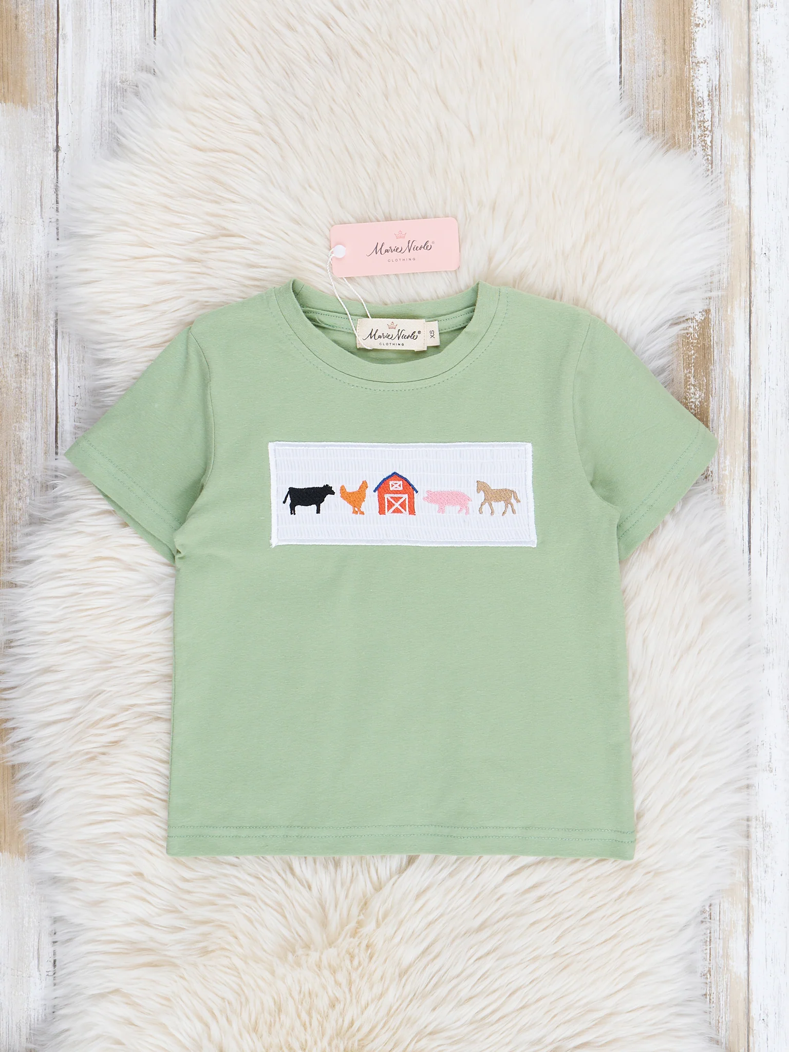Green Farm Friends Smocked Shirt