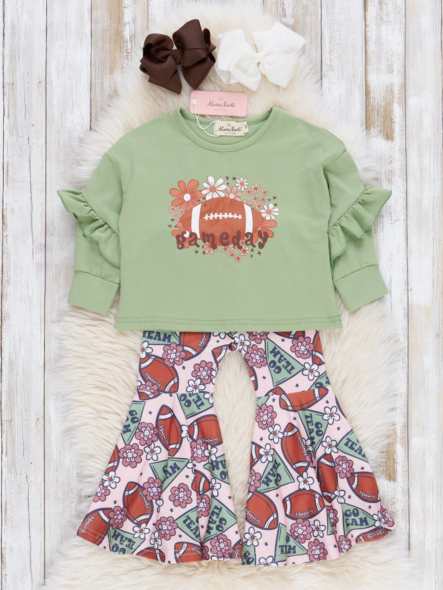 Green Floral Gameday Bell Bottoms Outfit - Image 2