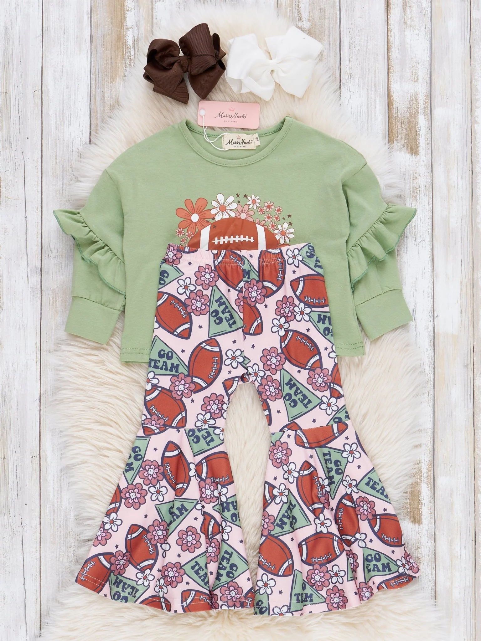 Green Floral Gameday Bell Bottoms Outfit - Image 3