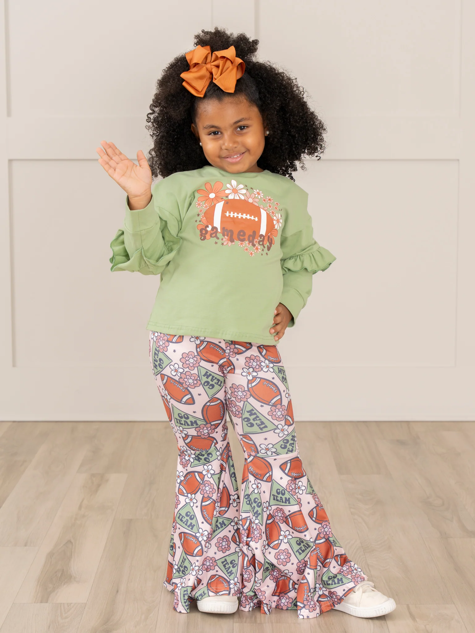 Green Floral Gameday Bell Bottoms Outfit - Image 4