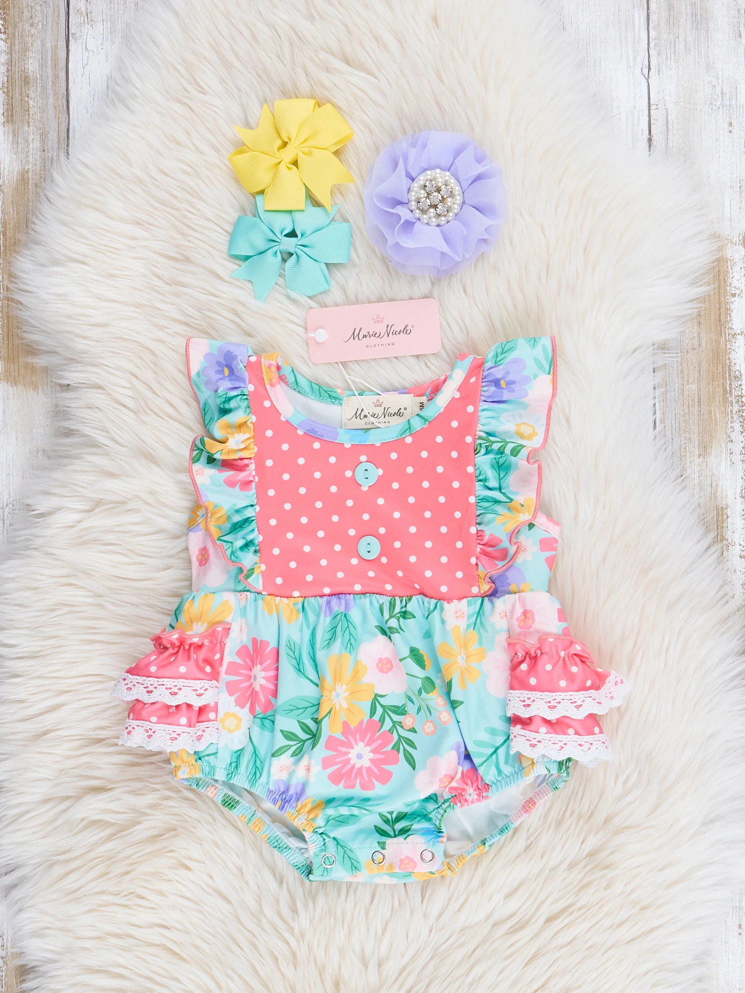Green Garden Ruffle Bubble Romper - Image 3