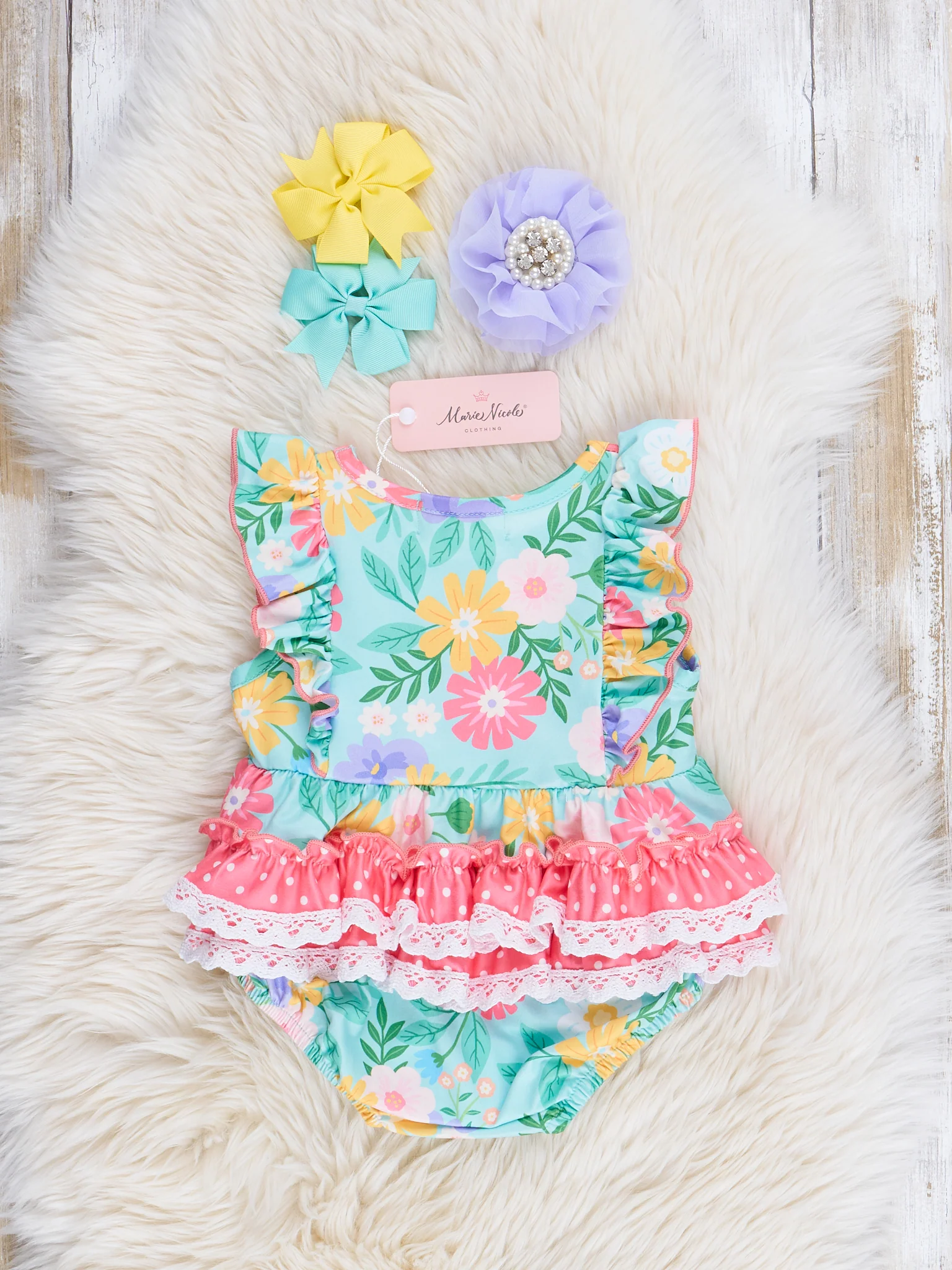 Green Garden Ruffle Bubble Romper - Image 4