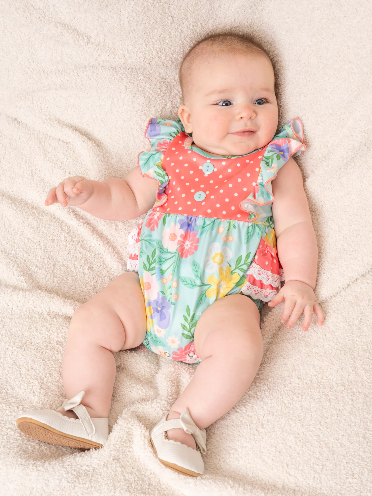 Green Garden Ruffle Bubble Romper - Image 5