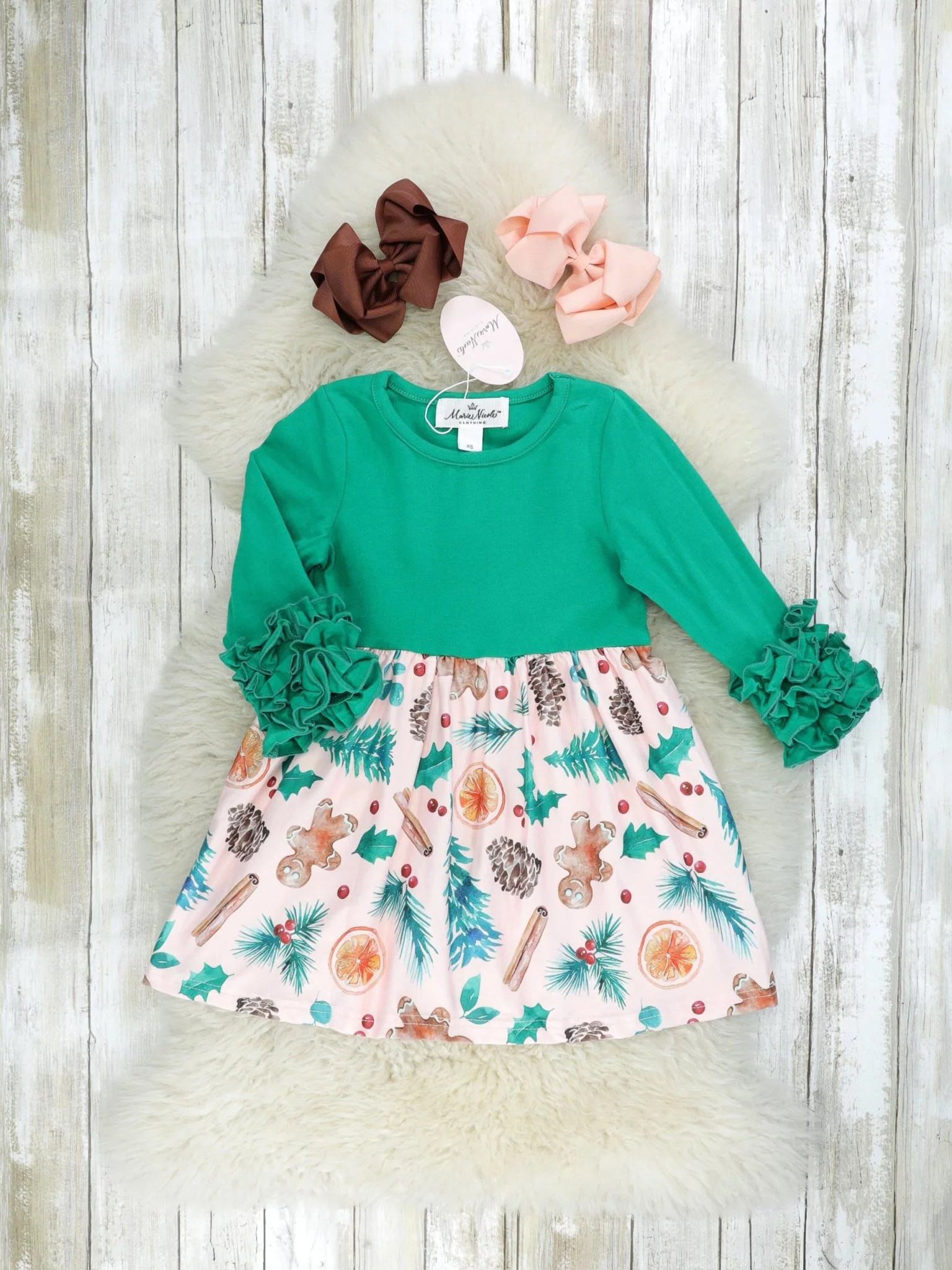 Green Gingerbread Icing Ruffle Dress