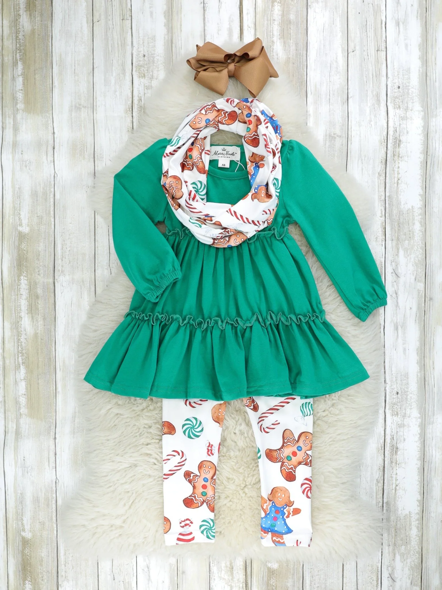 Green Gingerbread 3-Piece Ruffle Outfit