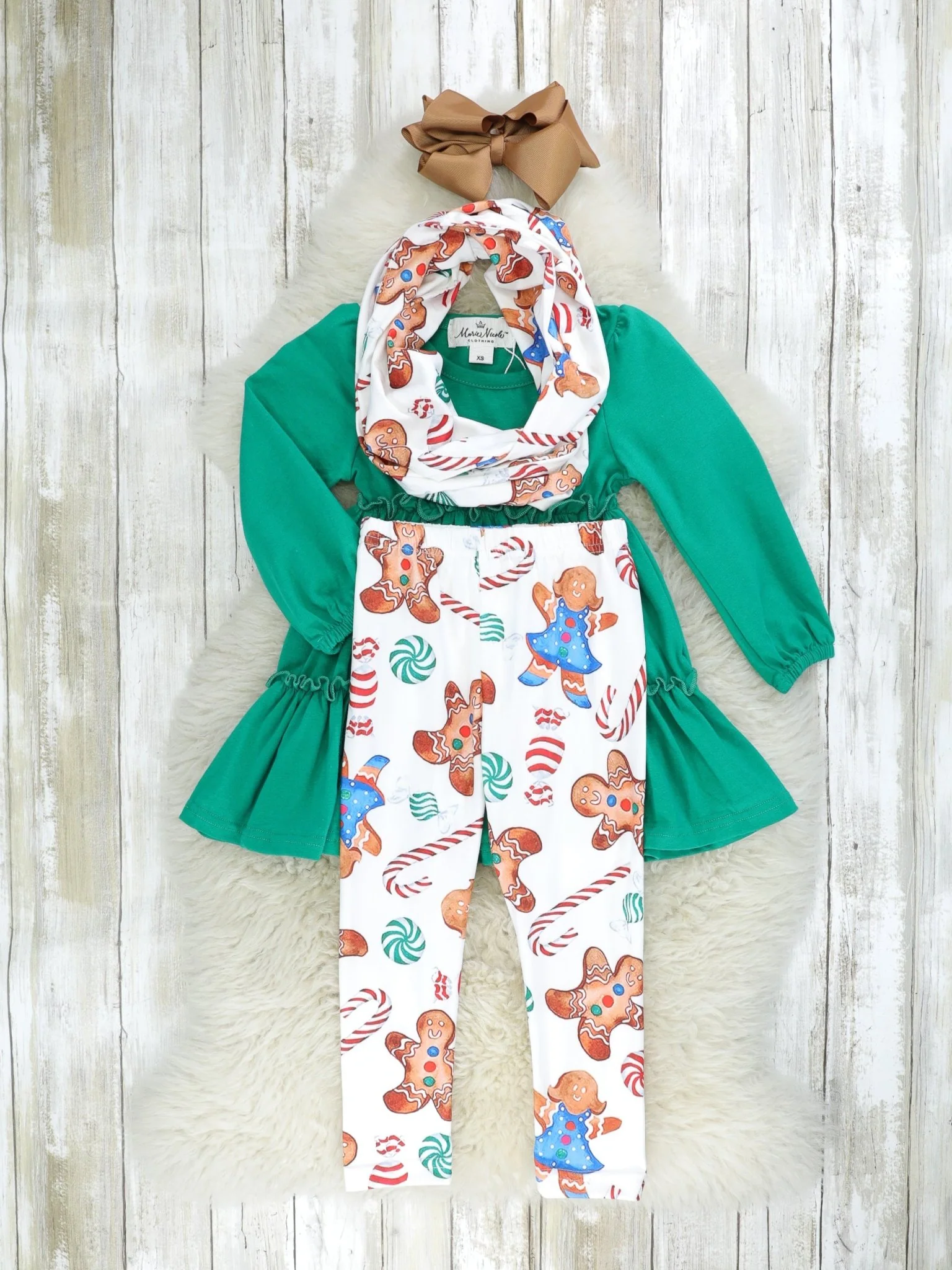 Green Gingerbread 3-Piece Ruffle Outfit - Image 2
