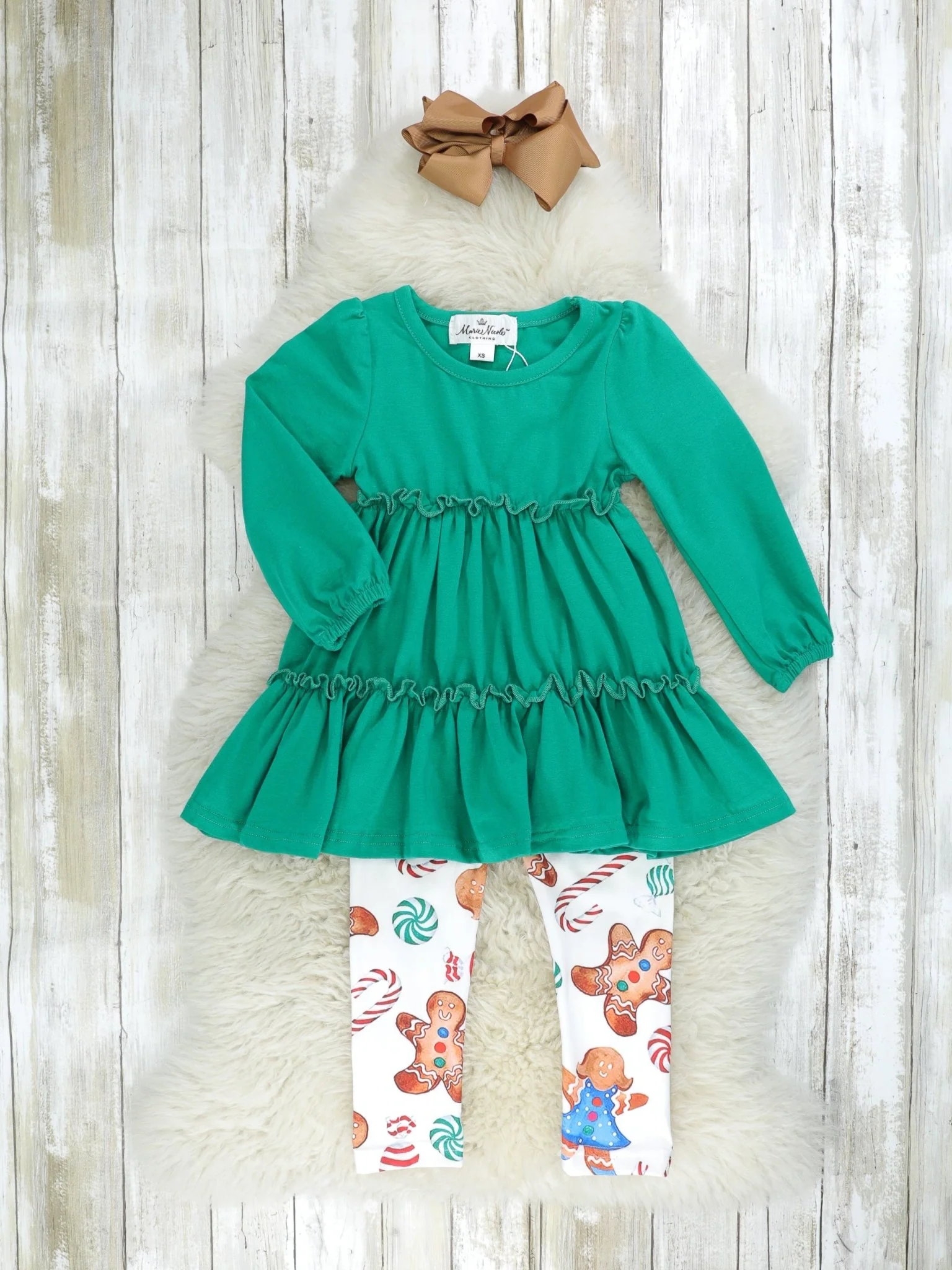 Green Gingerbread 3-Piece Ruffle Outfit - Image 3
