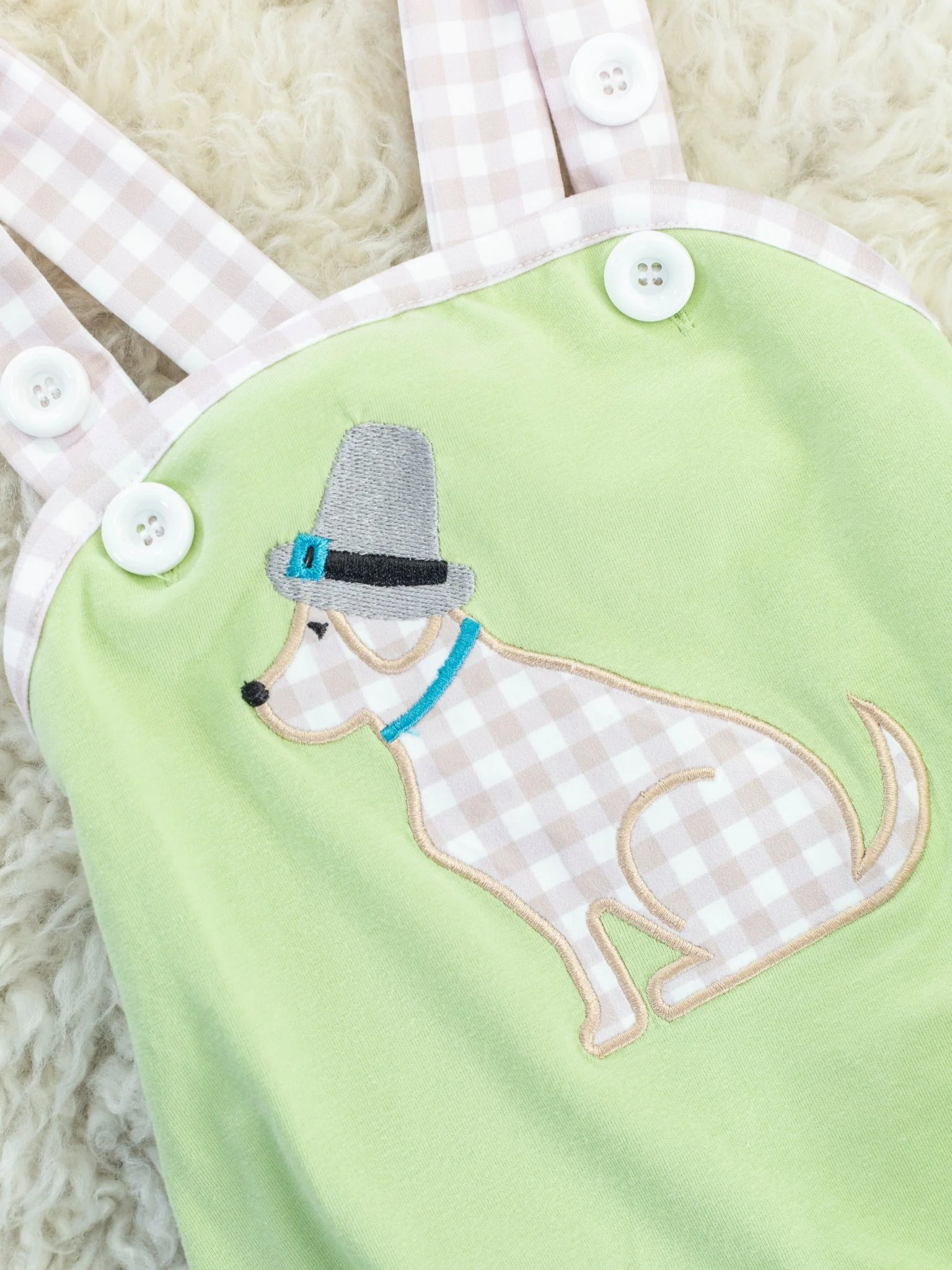 Green Gingham Dog Romper - Image 2