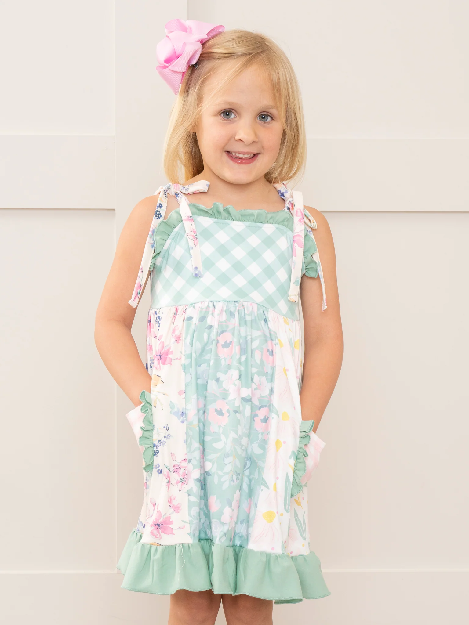 Pink & Green Gingham Garden Ruffle Dress