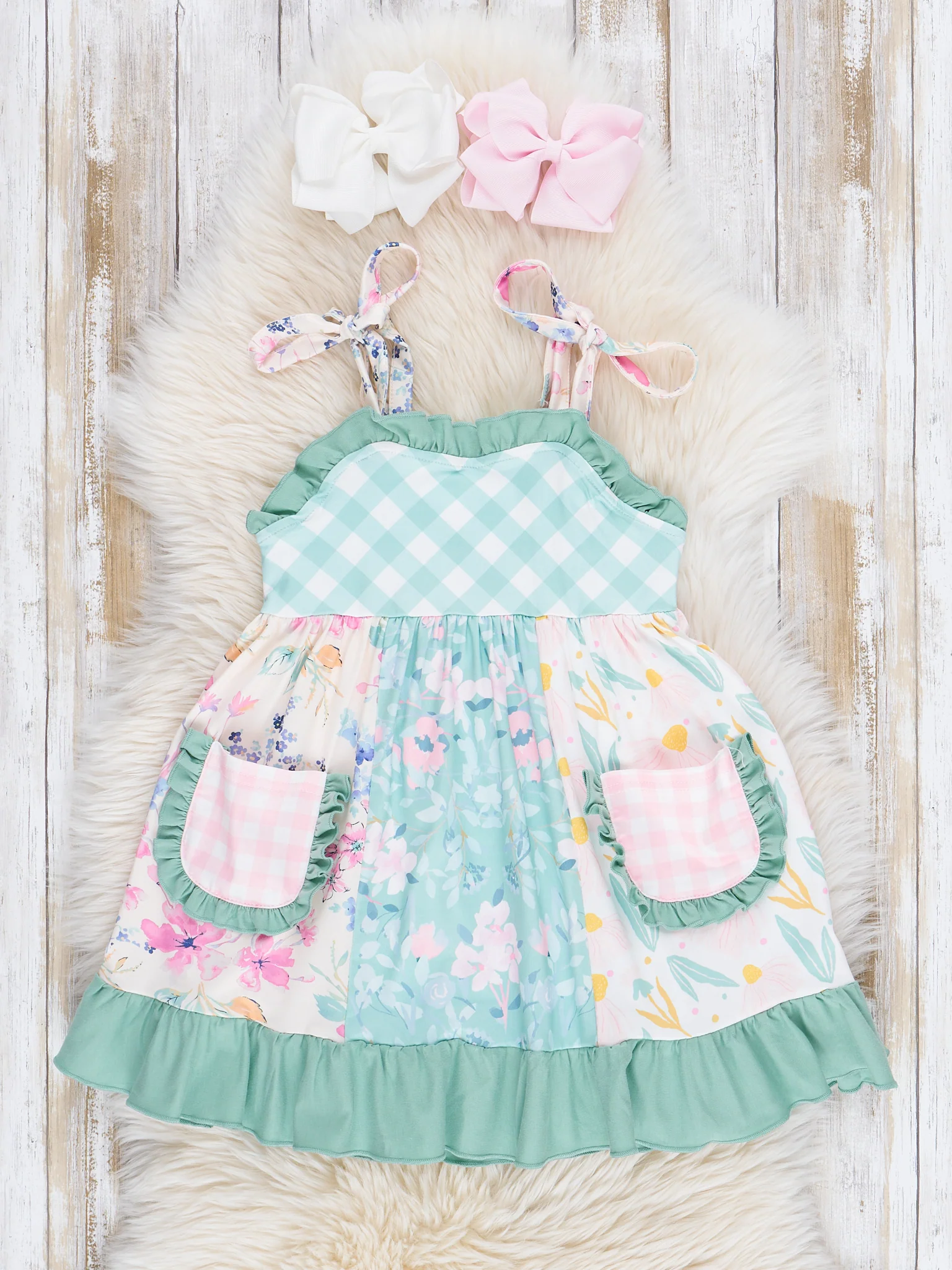 Pink & Green Gingham Garden Ruffle Dress - Image 2